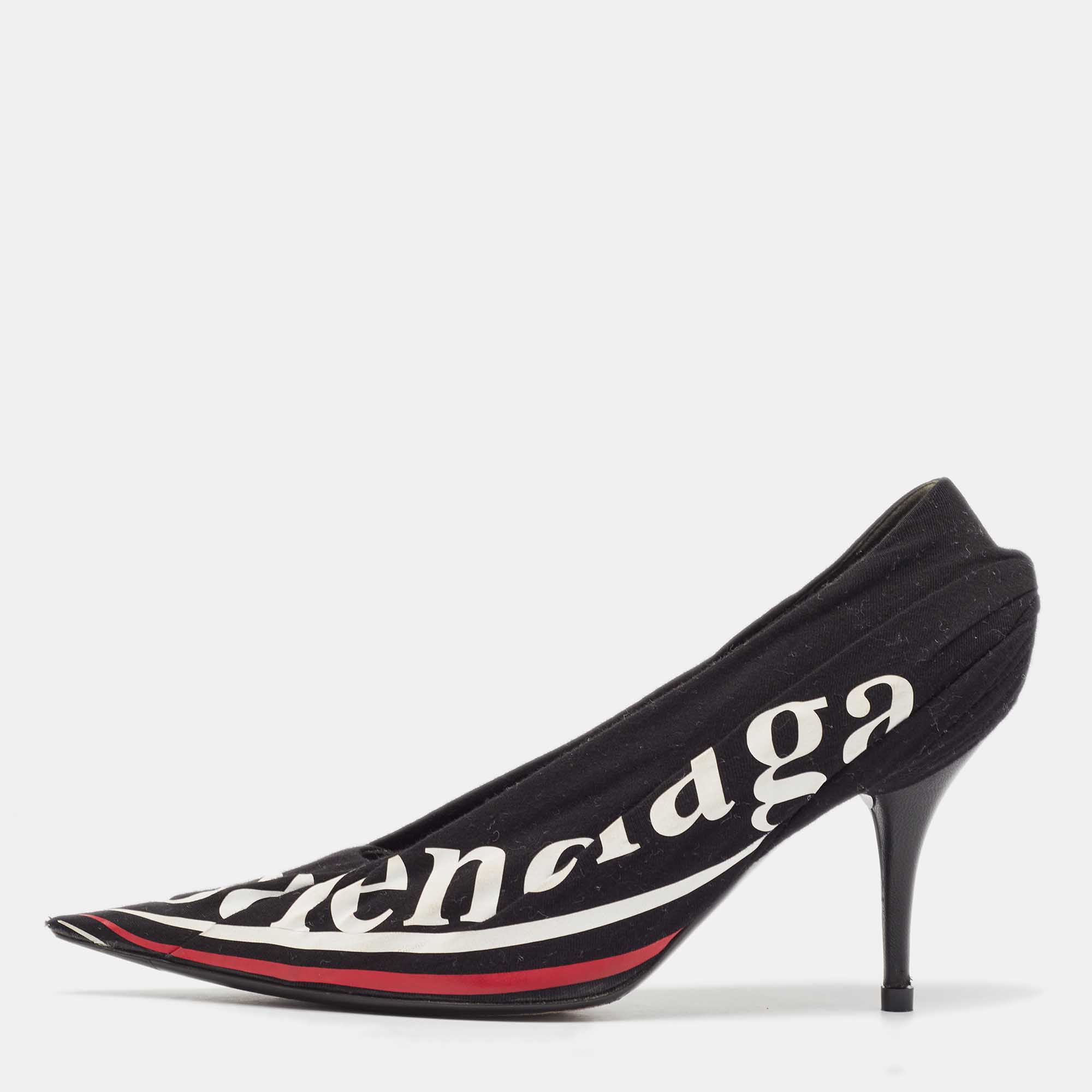 

Balenciaga Black Logo Print Fabric Knife Pumps Size