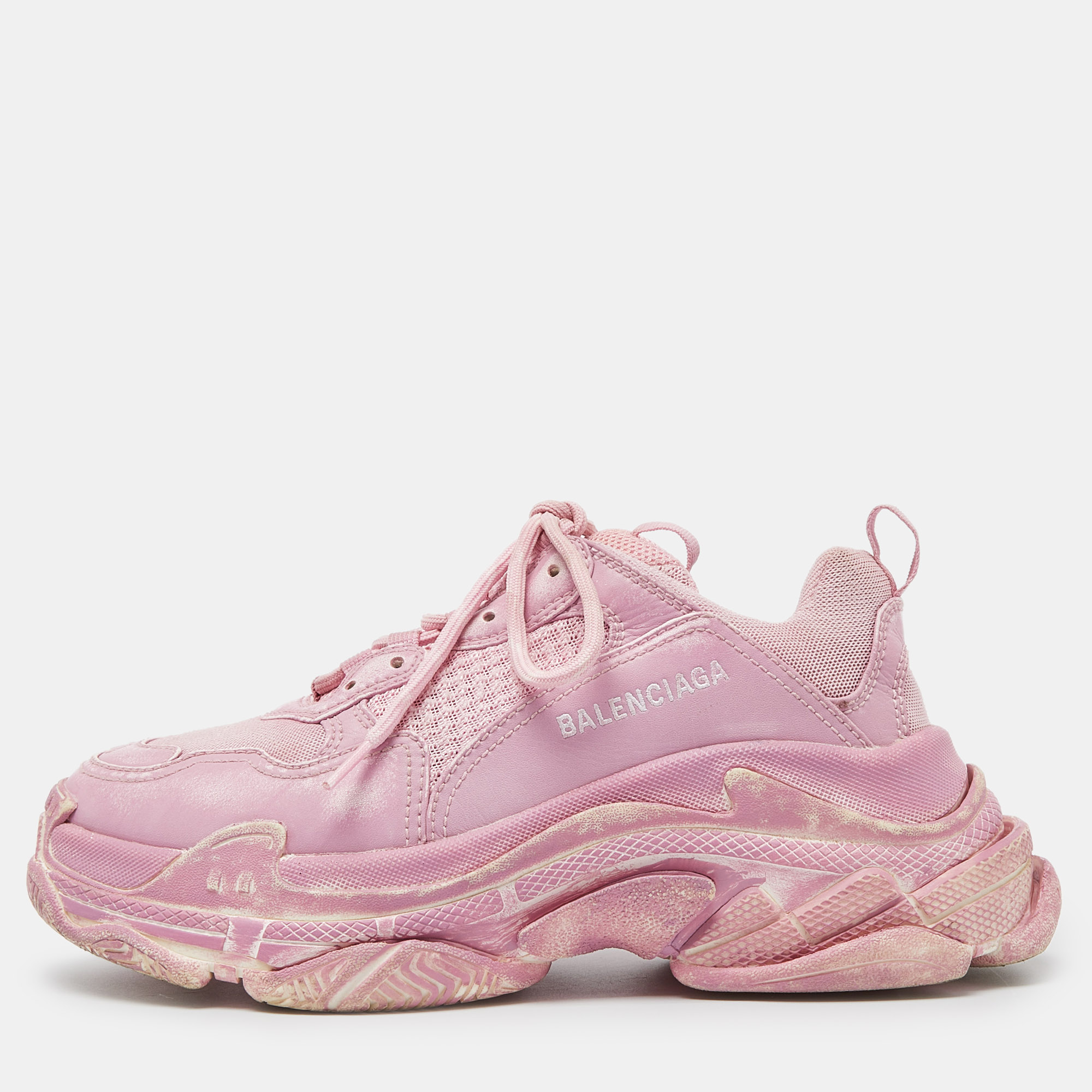 

Balenciaga Pink Faux Leather and Mesh Triple S Low Top Sneakers Size