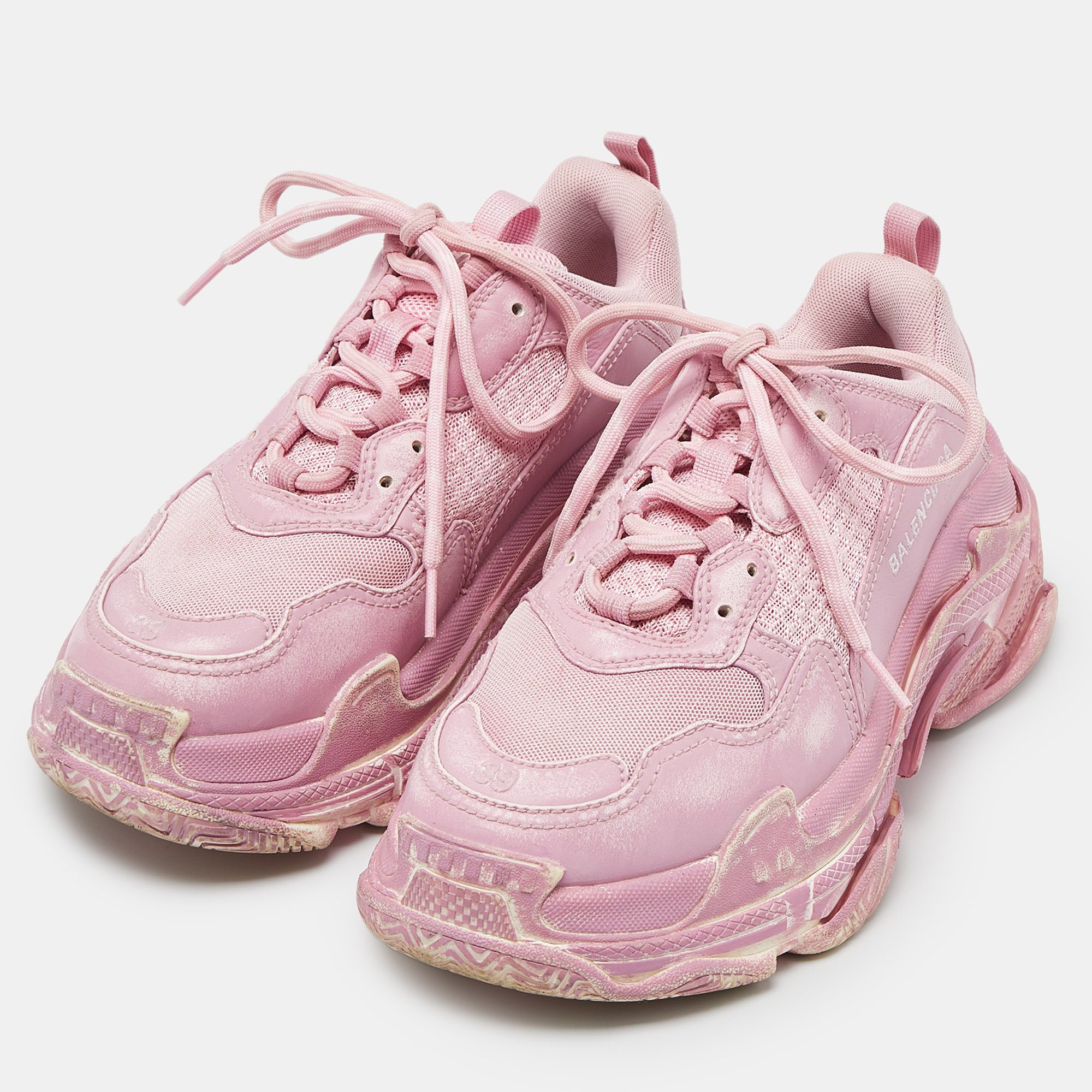 Balenciaga Pink Faux Leather and Mesh Triple S Low Top Sneakers Size 39 Balenciaga TLC