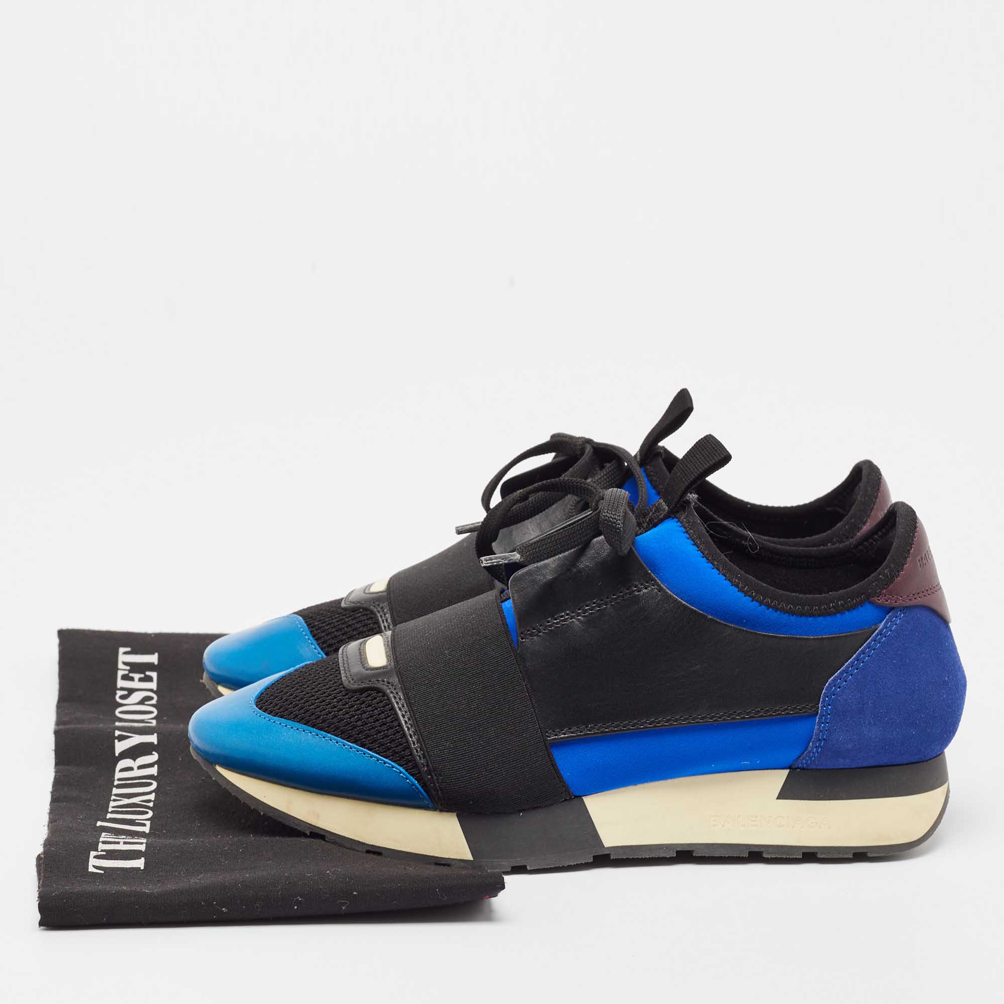Balenciaga Multicolor Suede and Leather Race Runner Sneakers Size 38 