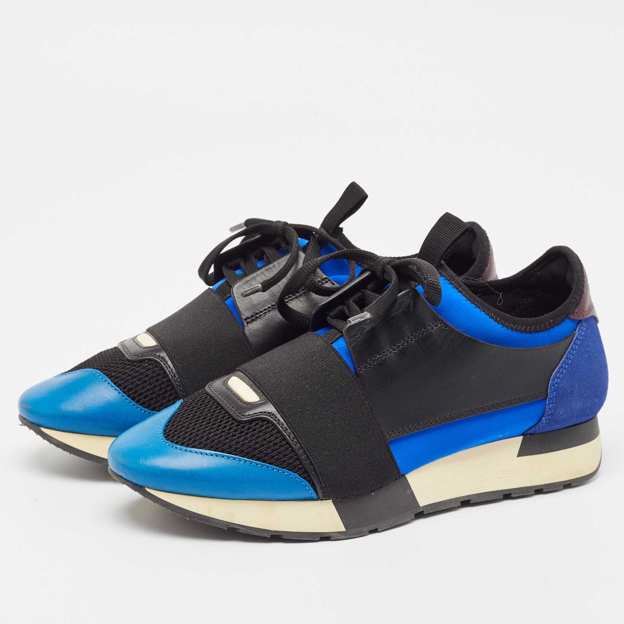 Balenciaga Multicolor Suede and Leather Race Runner Sneakers Size 38 