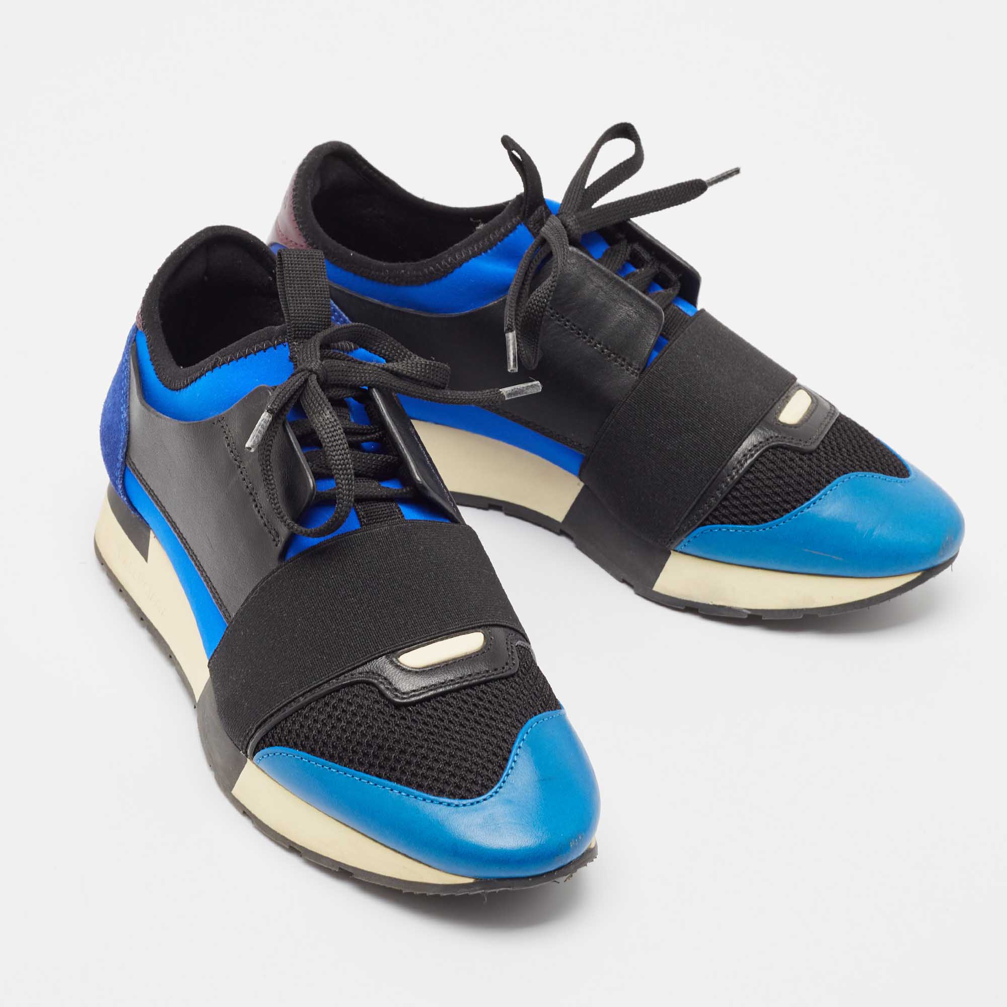 Balenciaga Multicolor Suede and Leather Race Runner Sneakers Size 38 