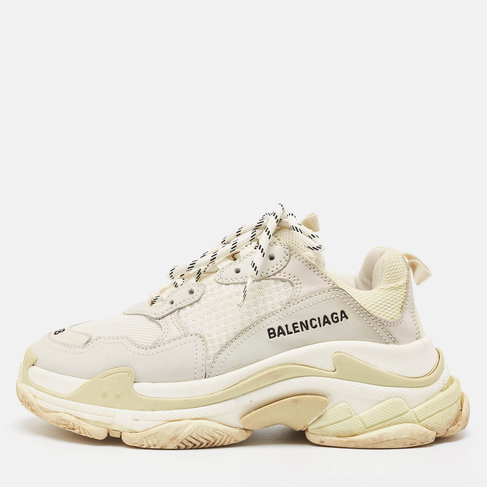

Balenciaga White Leather and Mesh Triple S Low Top Sneakers Size