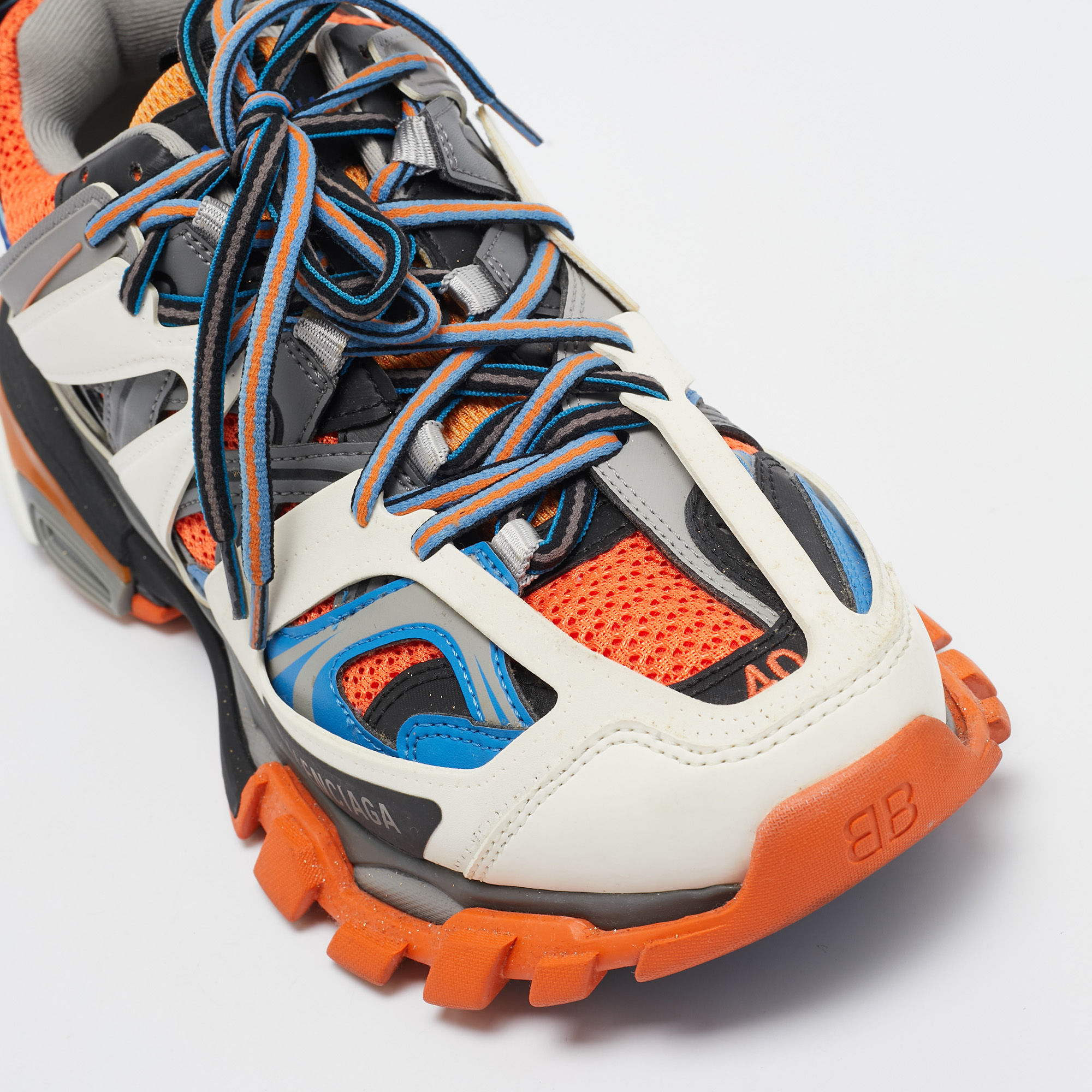 Balenciaga Multicolor Faux Leather and Mesh Track Sneakers Size 40 