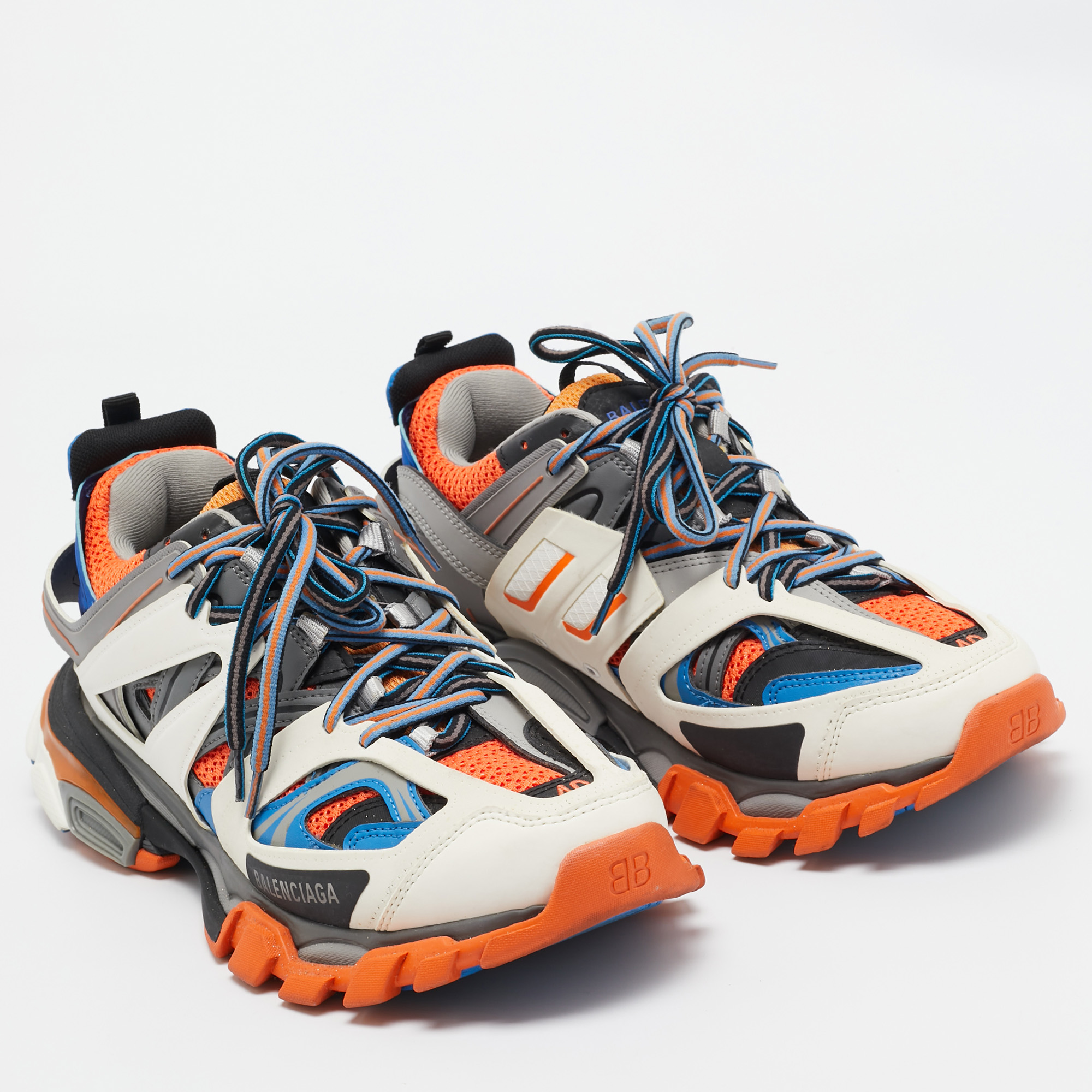 Balenciaga Multicolor Faux Leather and Mesh Track Sneakers Size 40 