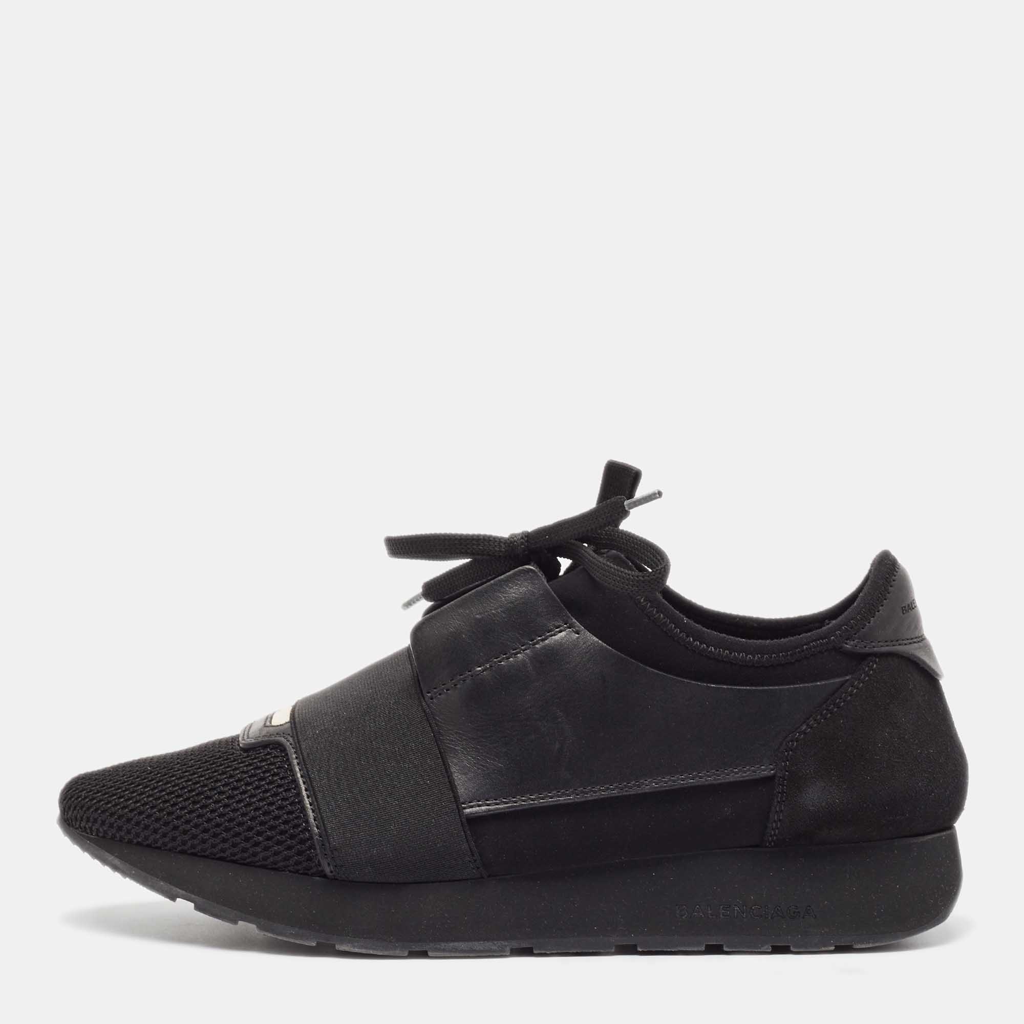 

Balenciaga Black Leather and Mesh Race Runner Sneakers Size