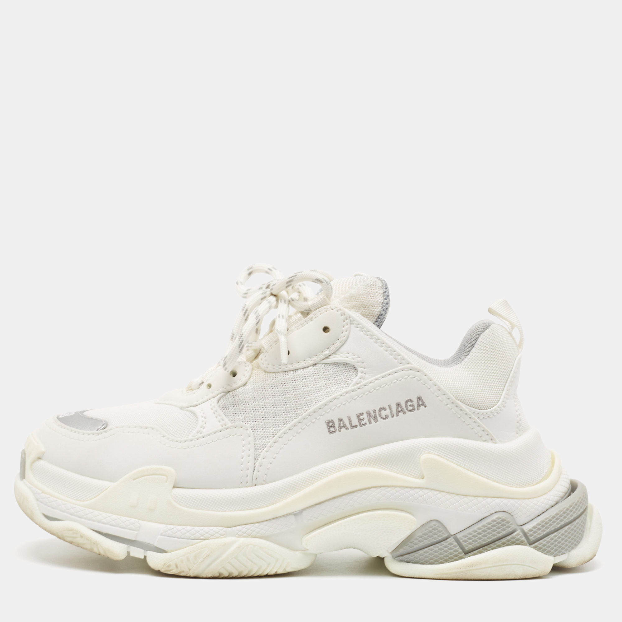 

Balenciaga White Faux Leather and Mesh Triple S Sneakers Size