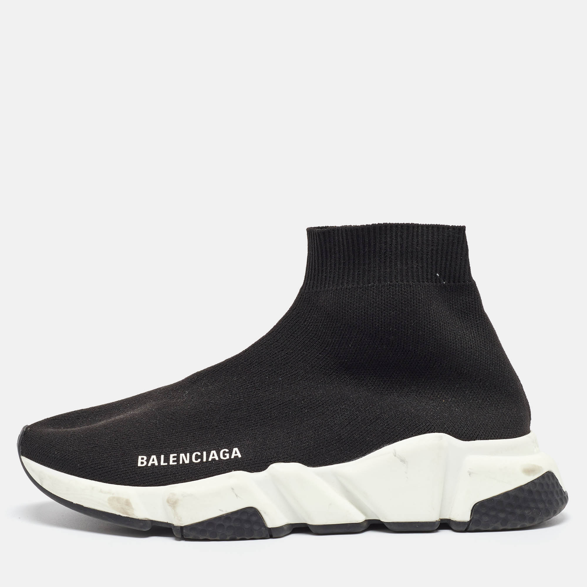 

Balenciaga Black Knit Fabric Speed Trainer Slip On High-Top Sneakers Size