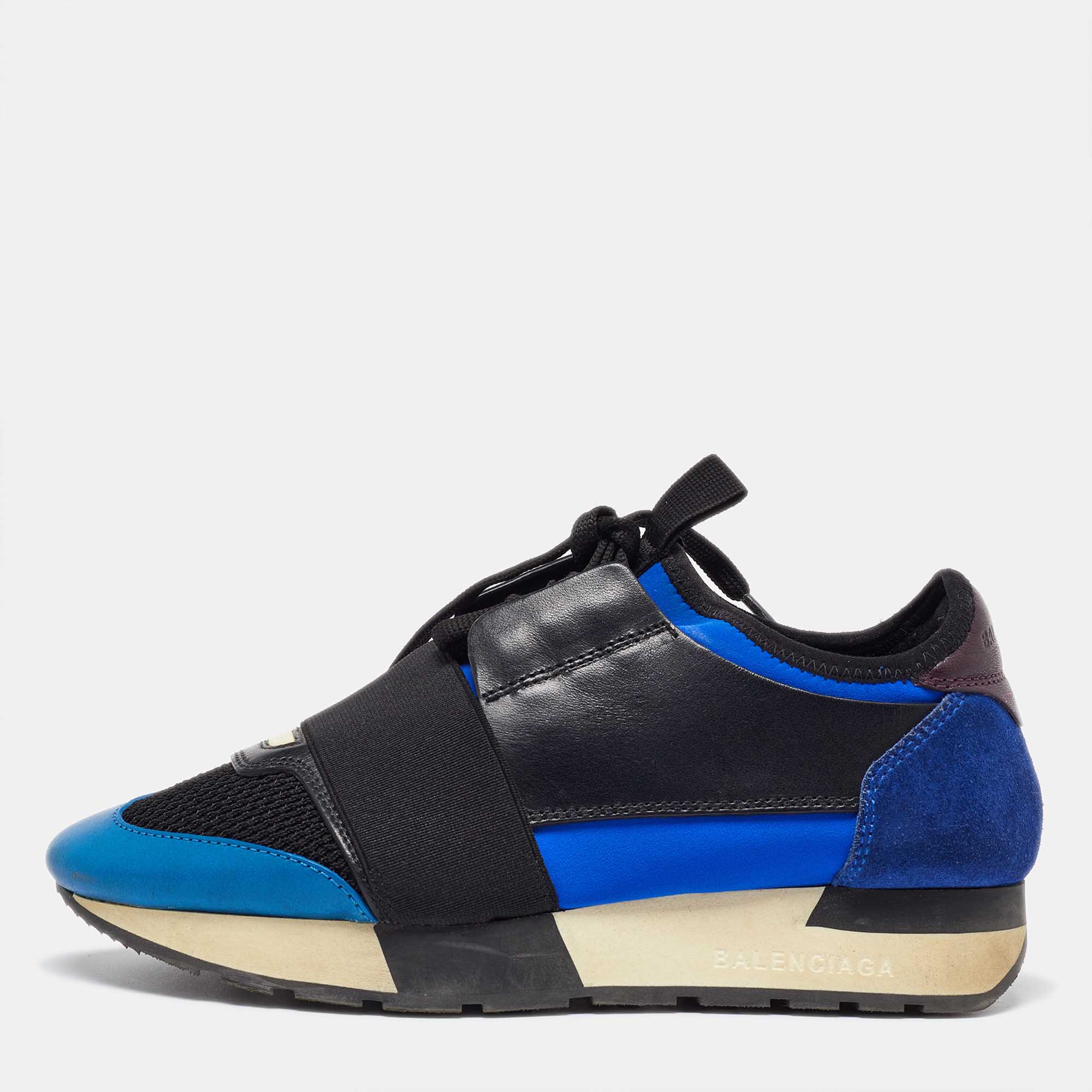 

Balenciaga Blue/Black Leather and Mesh Race Runner Sneakers Size