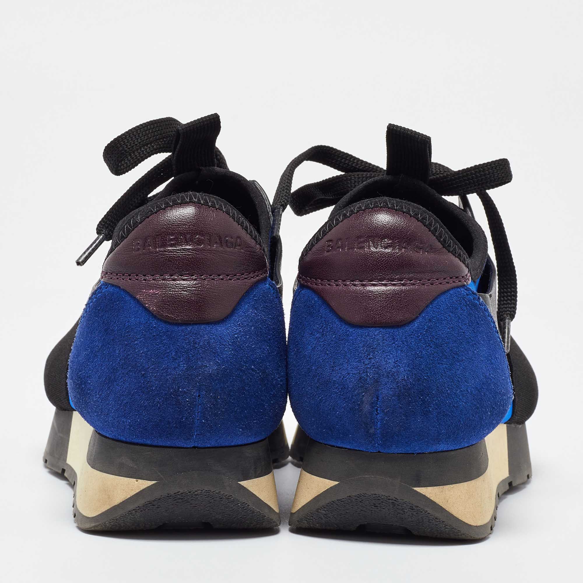 Balenciaga Blue/Black Leather and Mesh Race Runner Sneakers Size 35 