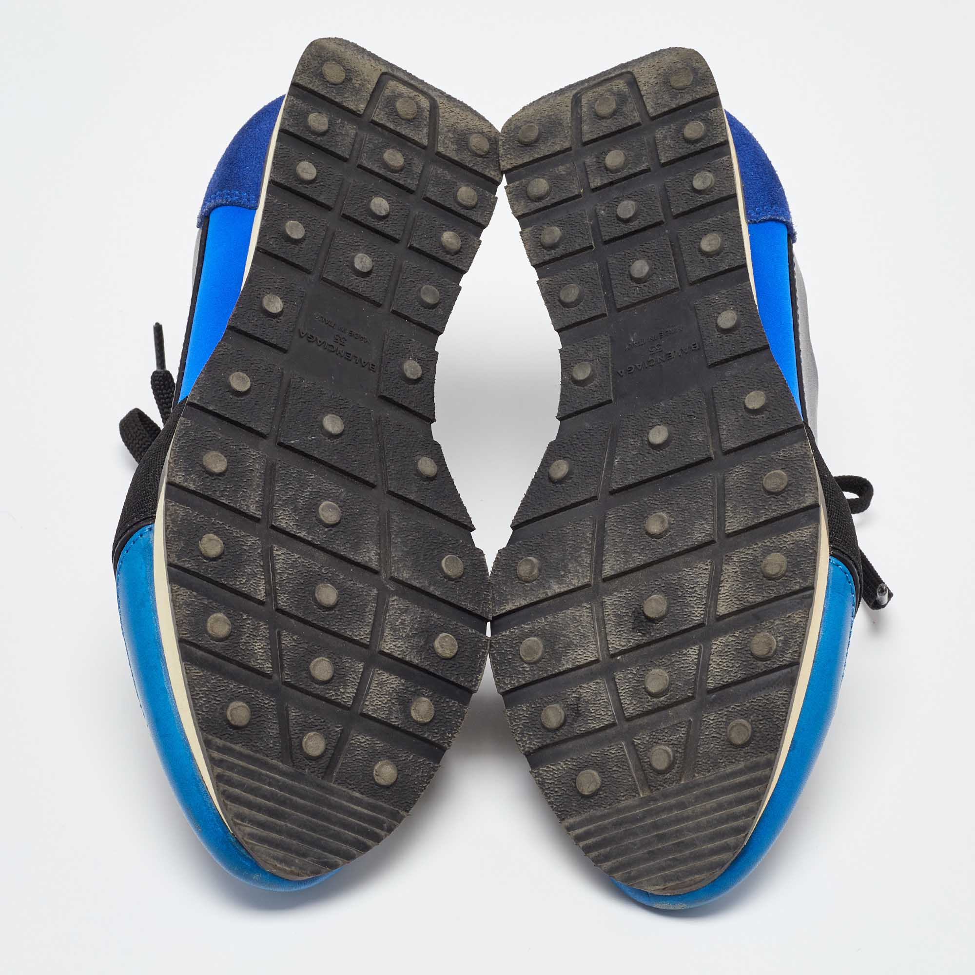 Balenciaga Blue/Black Leather and Mesh Race Runner Sneakers Size 35 