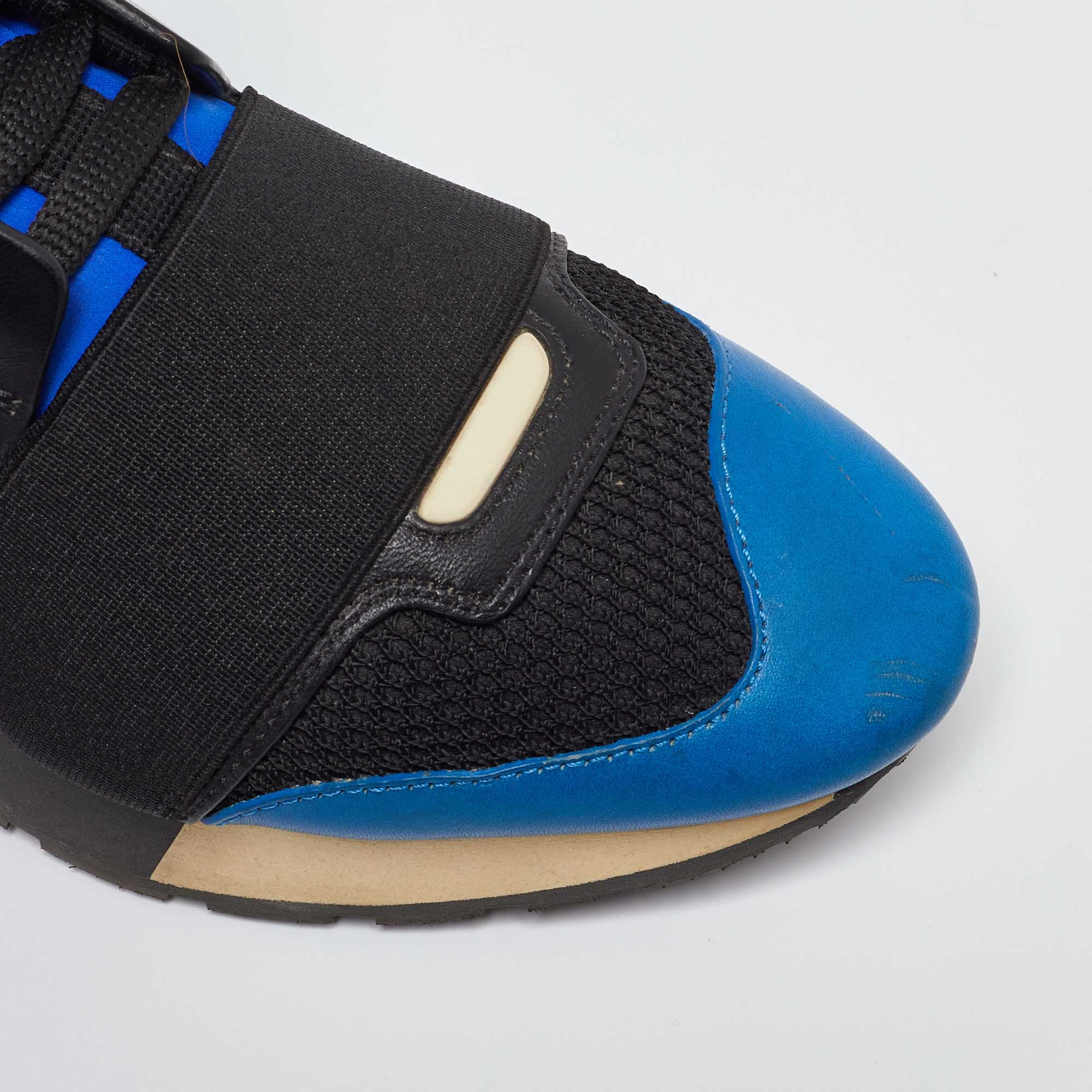 Balenciaga Blue/Black Leather and Mesh Race Runner Sneakers Size 35 