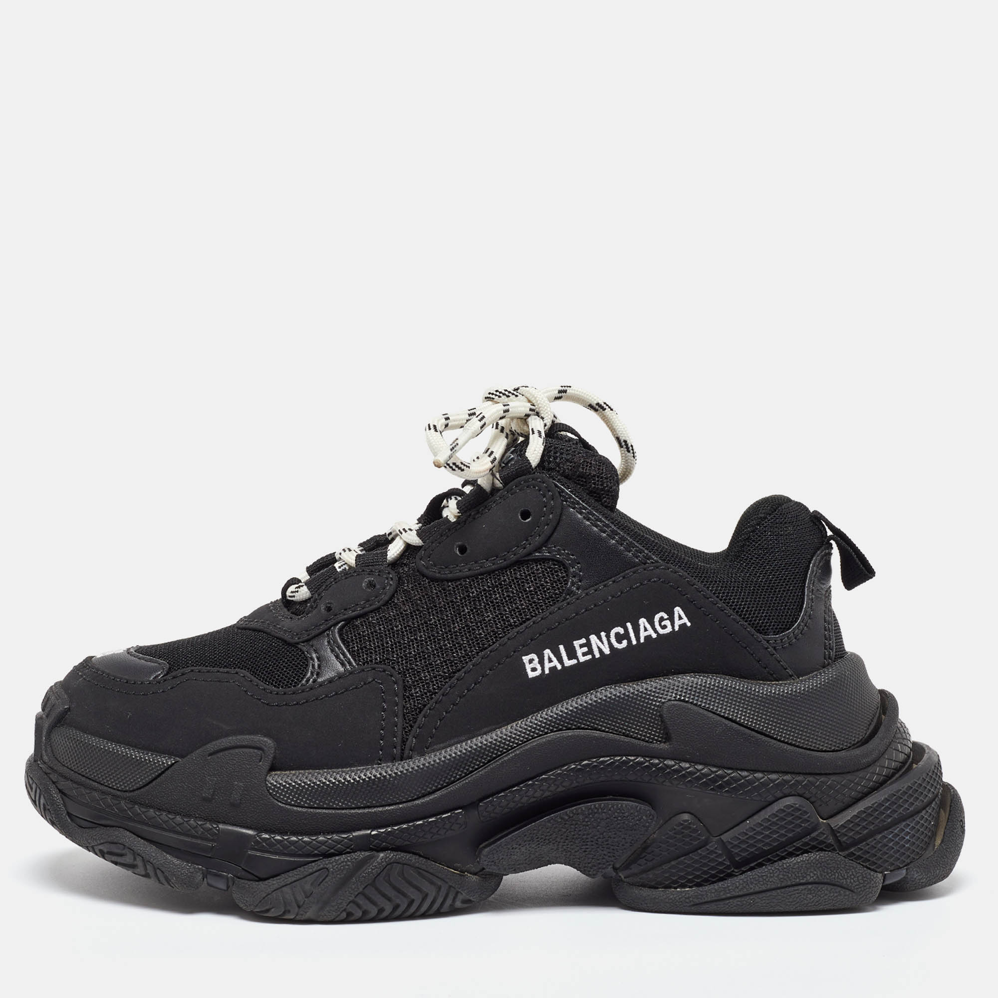 

Balenciaga Black Faux Leather and Mesh Triple Low Top Sneakers Size