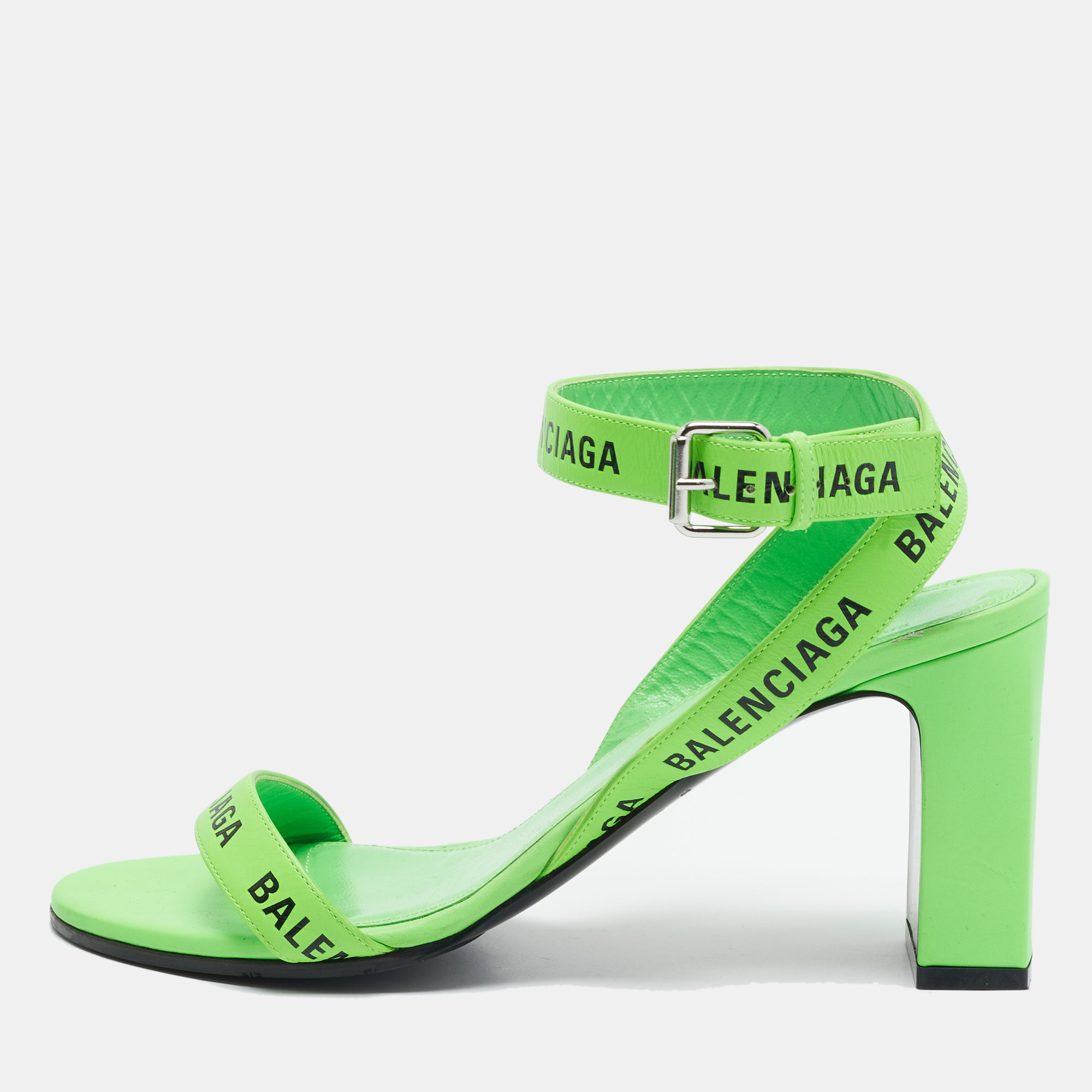 

Balenciaga Green Leather Ankle Strap Sandals Size