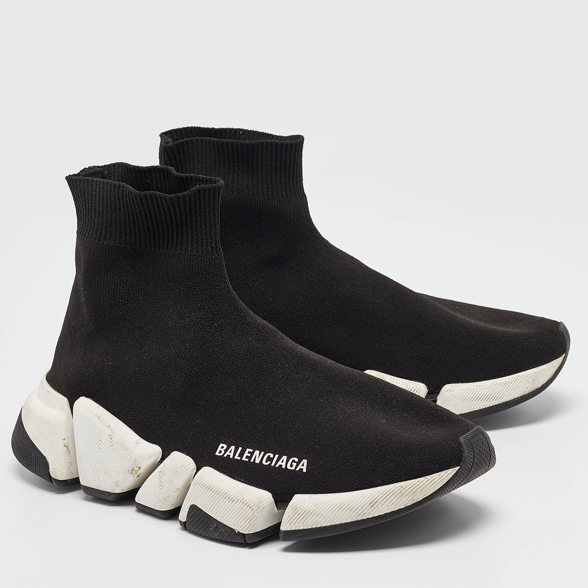 Balenciaga Black Knit Fabric Speed 2.0 High Top Sneakers Size 37 