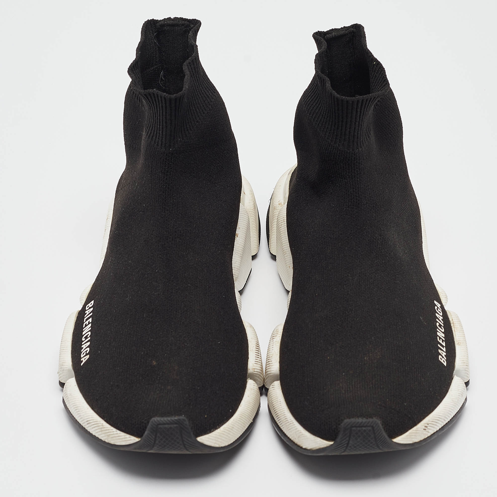 Balenciaga Black Knit Fabric Speed 2.0 High Top Sneakers Size 37 