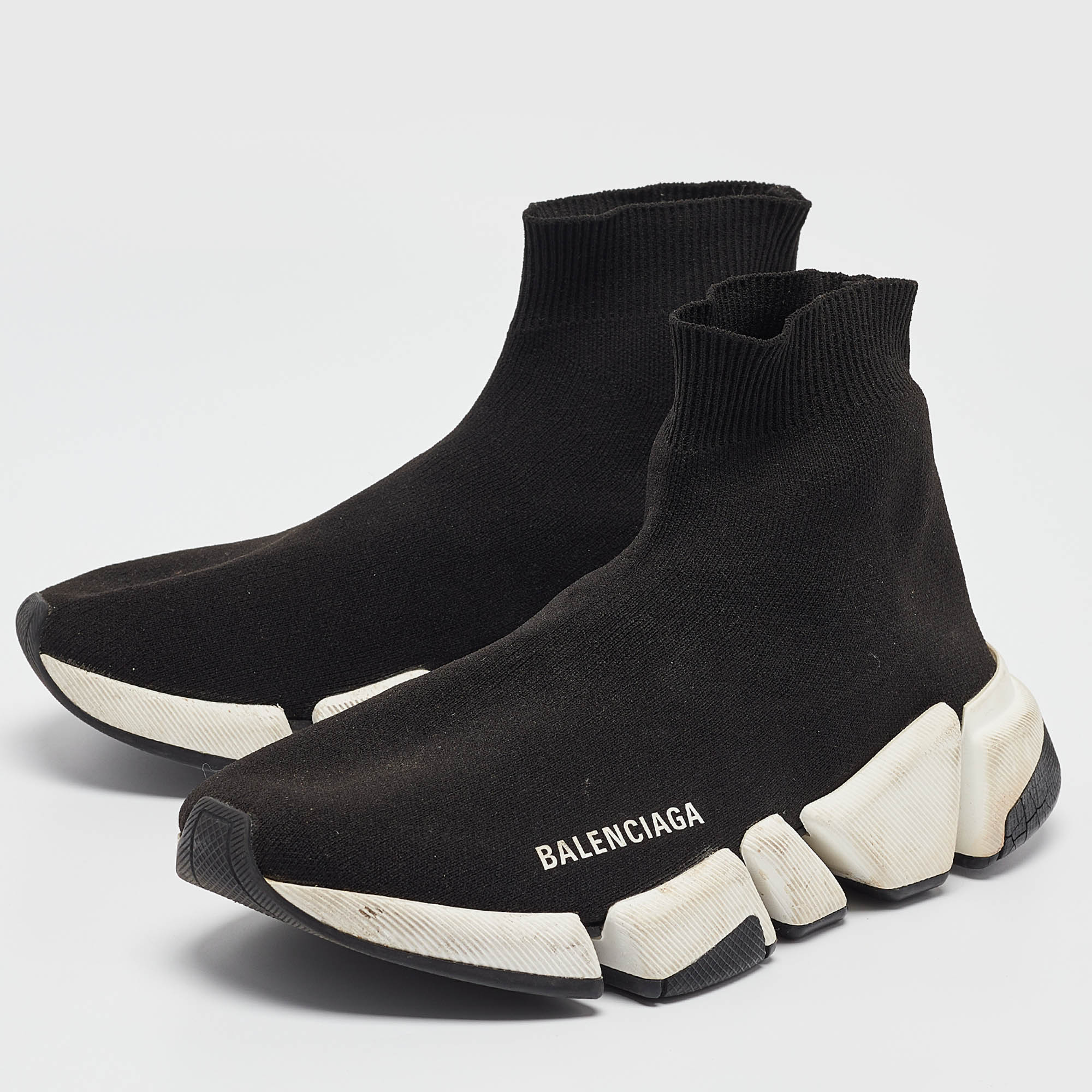 Balenciaga Black Knit Fabric Speed 2.0 High Top Sneakers Size 37 