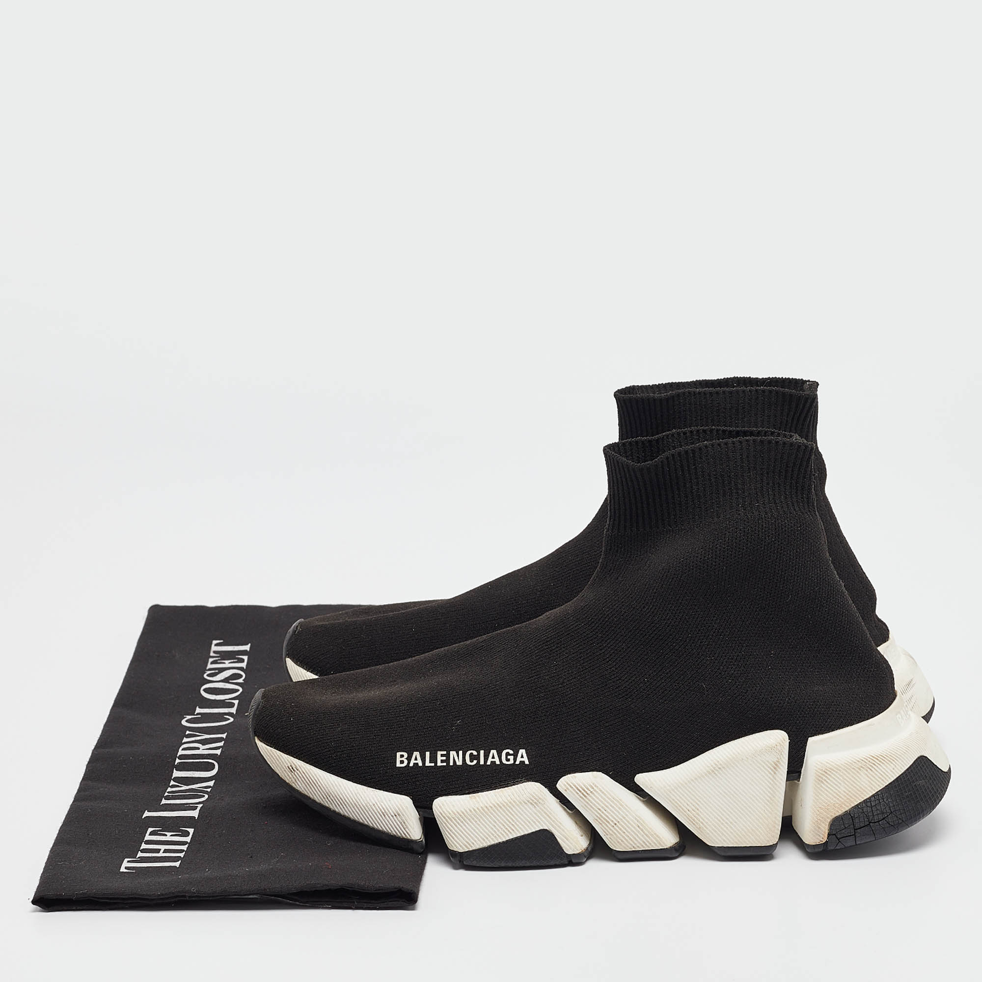 Balenciaga Black Knit Fabric Speed 2.0 High Top Sneakers Size 37 