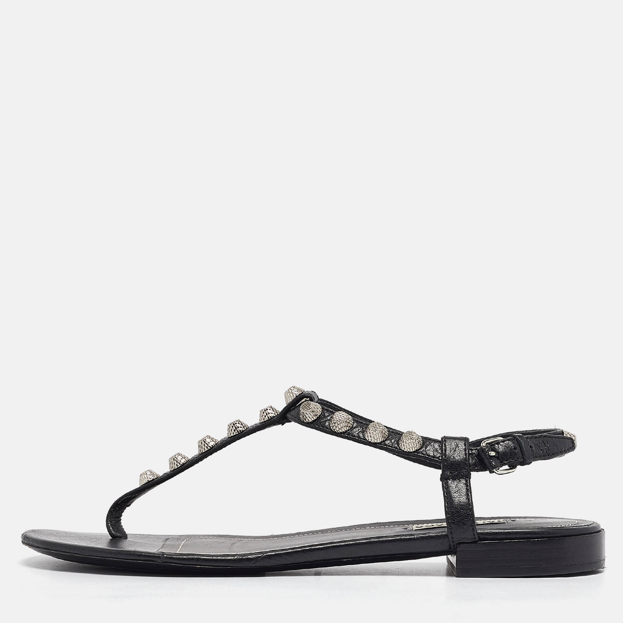 

Balenciaga Black Leather Arena Flat Sandals Size