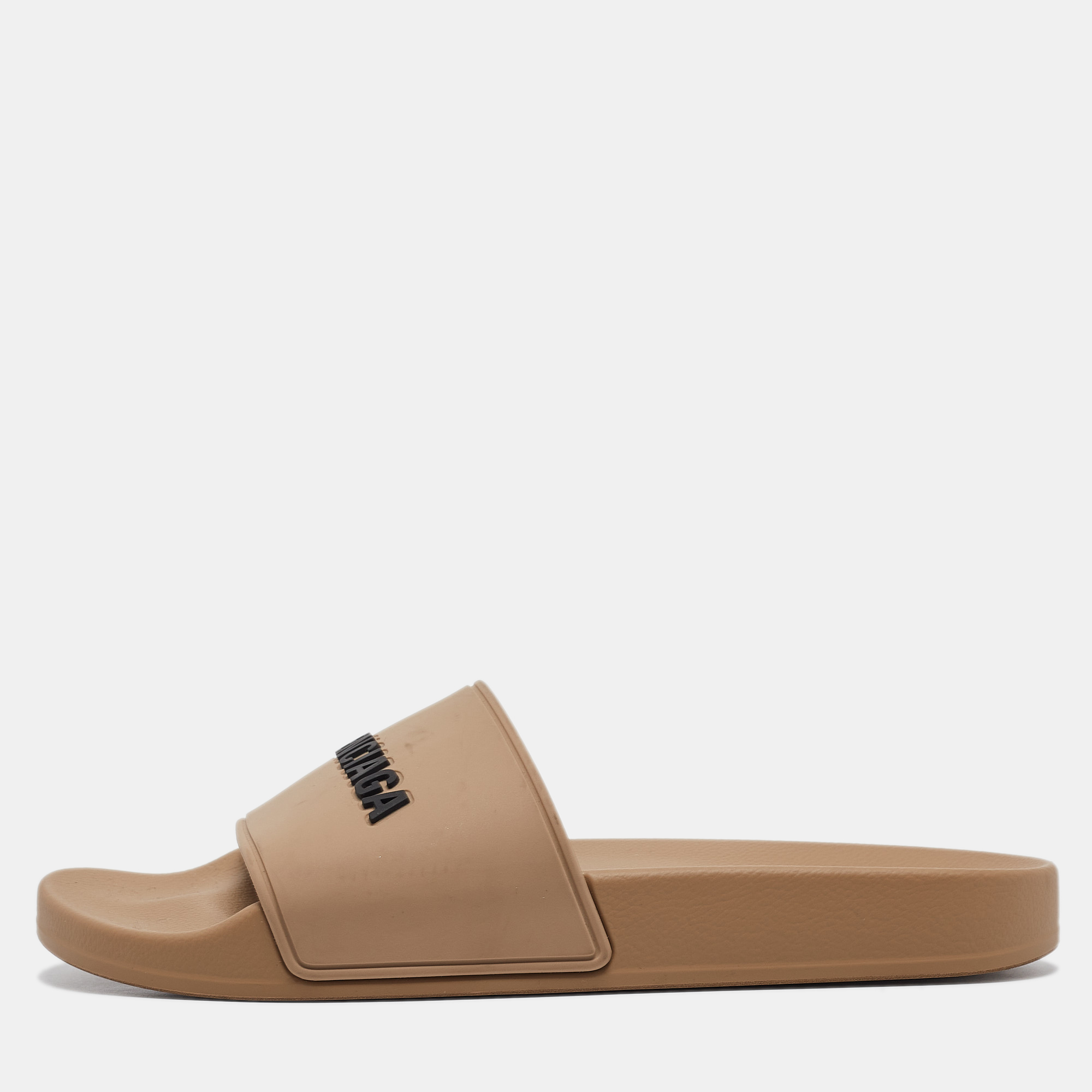 

Balenciaga Light Brown Rubber Embossed Logo Slides Size