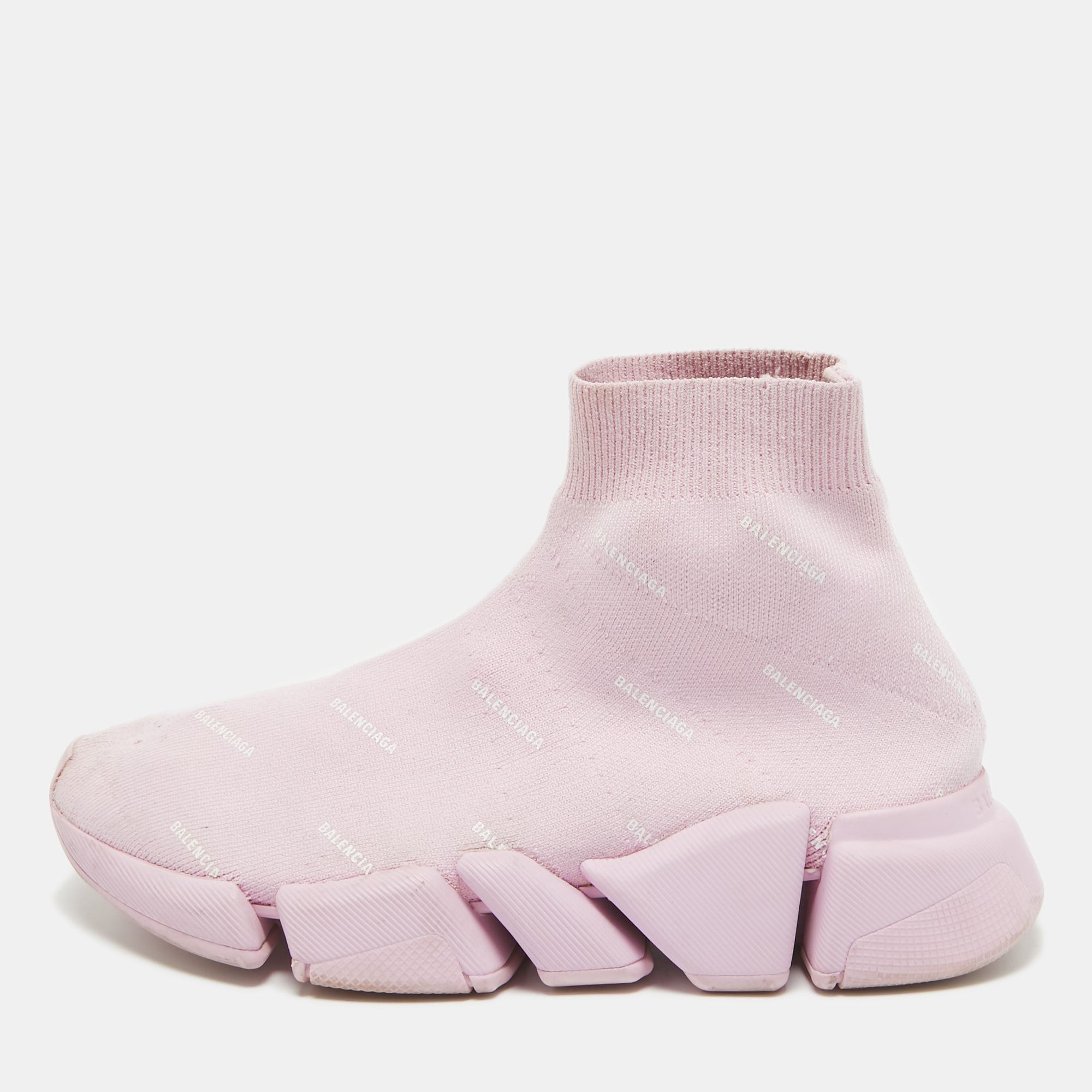 

Balenciaga Pink Knit Fabric Speed 2.0 High Top Sneakers Size