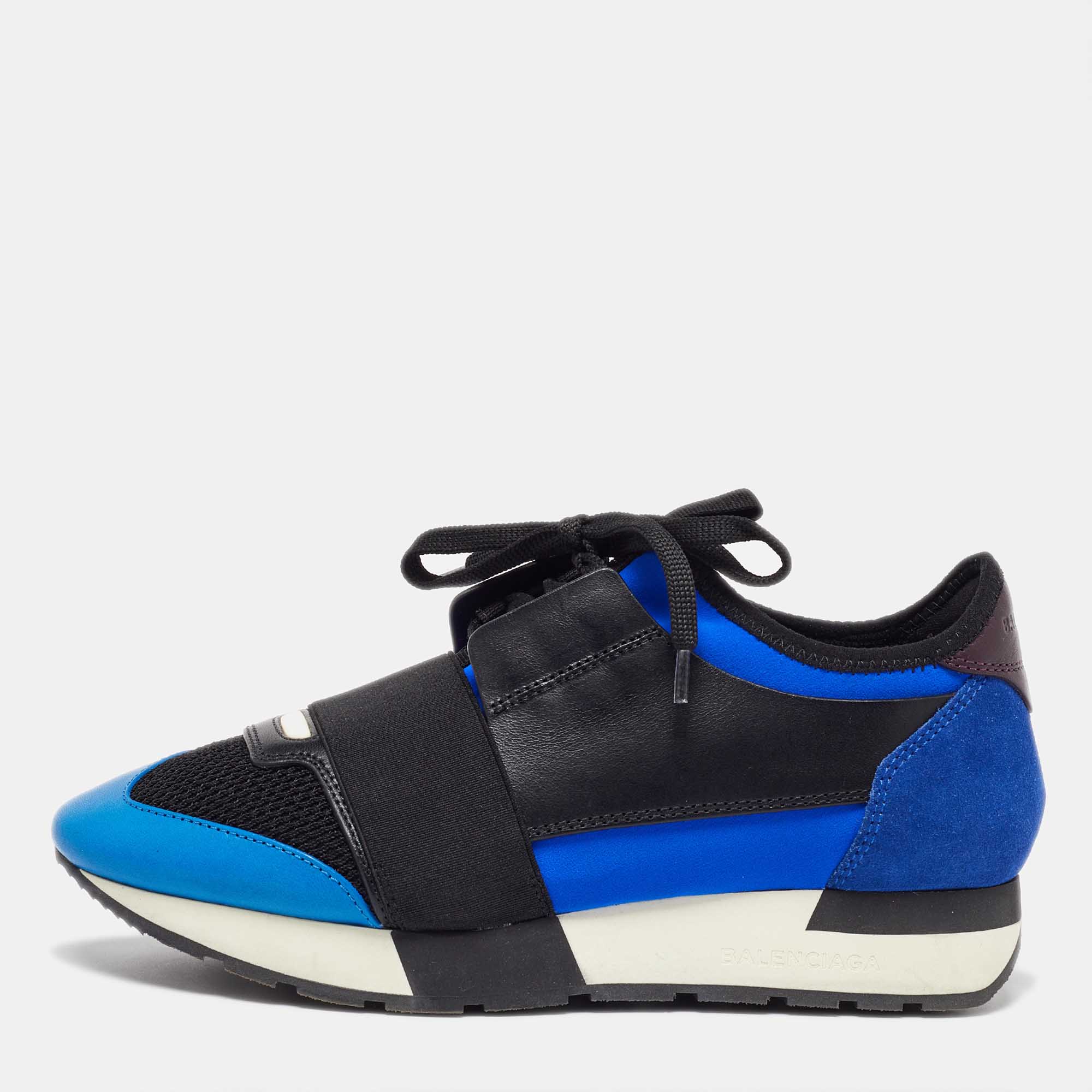 

Balenciaga Blue Leather, Mesh and Suede Race Runner Low Top Sneakers Size