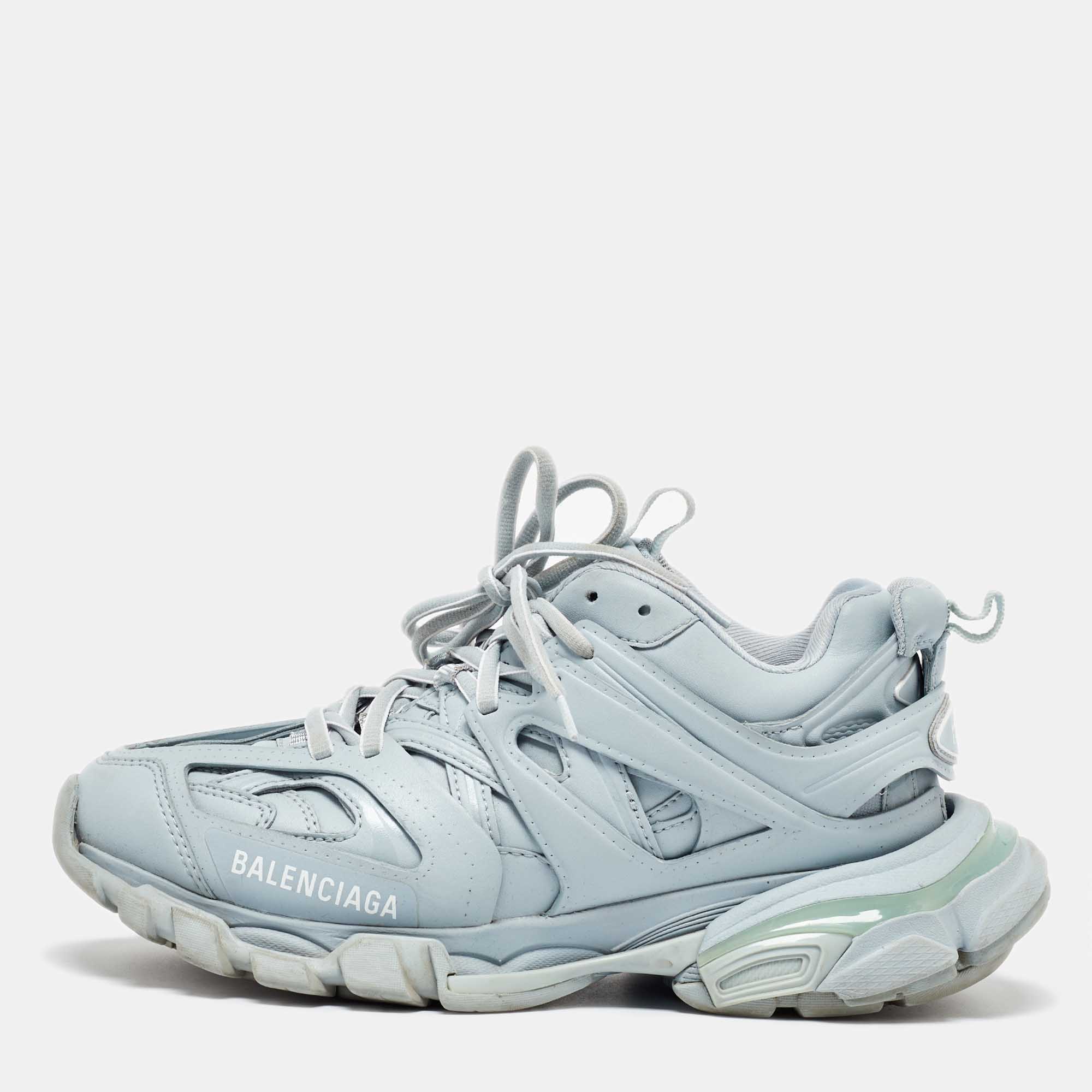 

Balenciaga Pale Blue Faux Leather Track Lace Up Sneakers Size