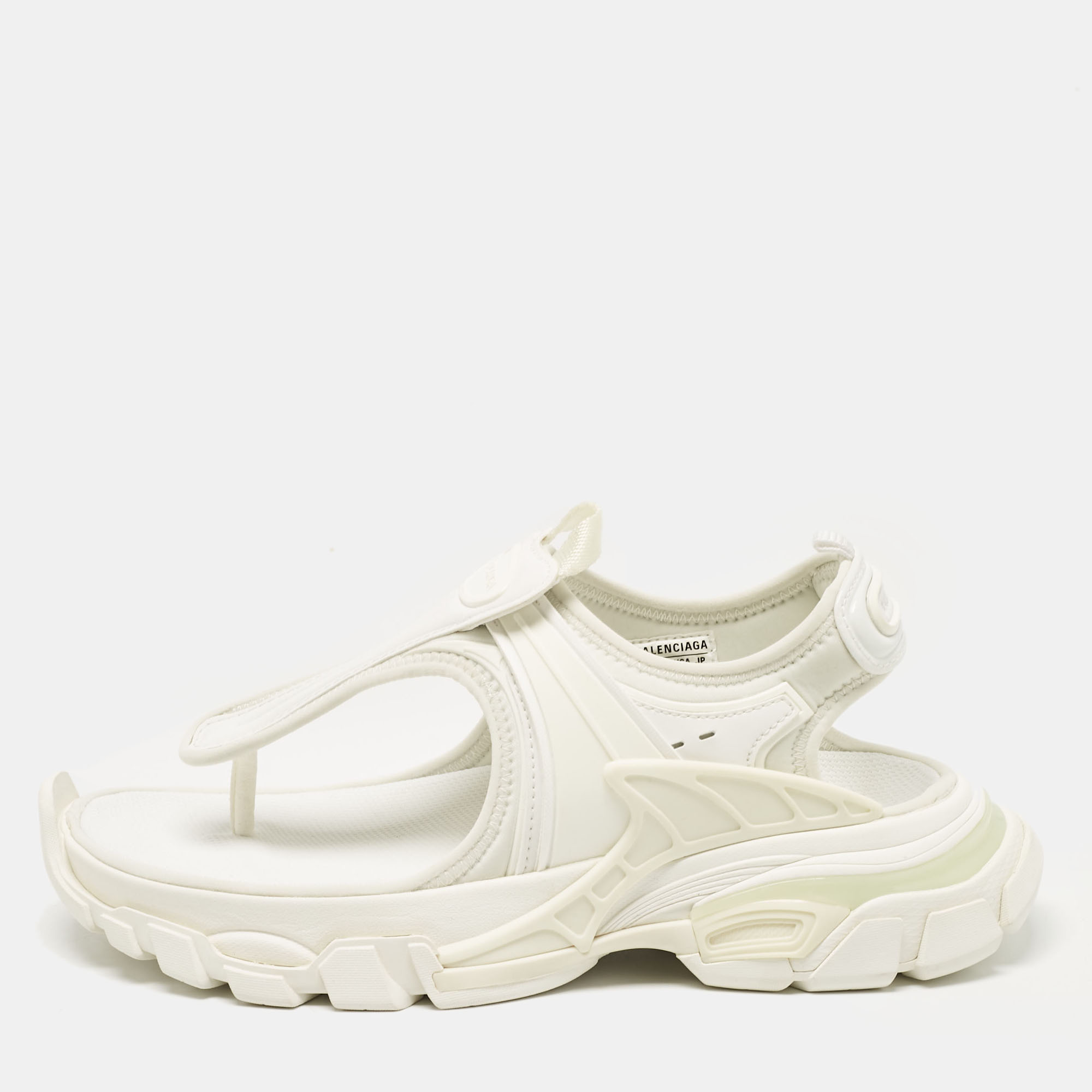 

Balenciaga White Fabric and Rubber Track Thong Sandals Size