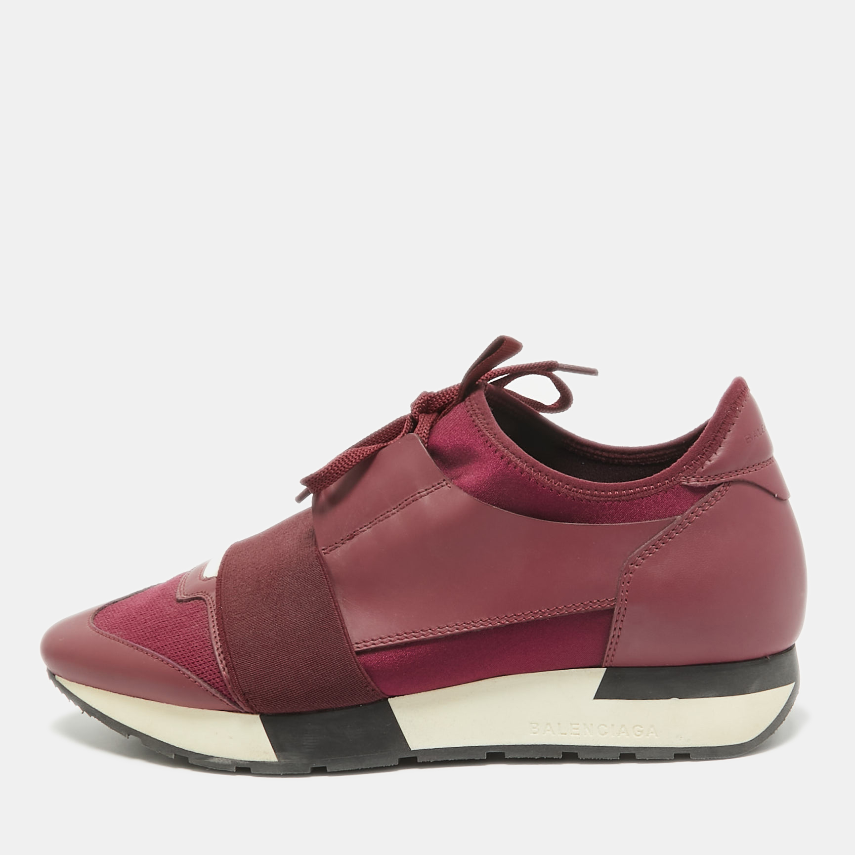 

Balenciaga Burgundy Fabric and Leather Race Runner Lace Up Sneakers Size