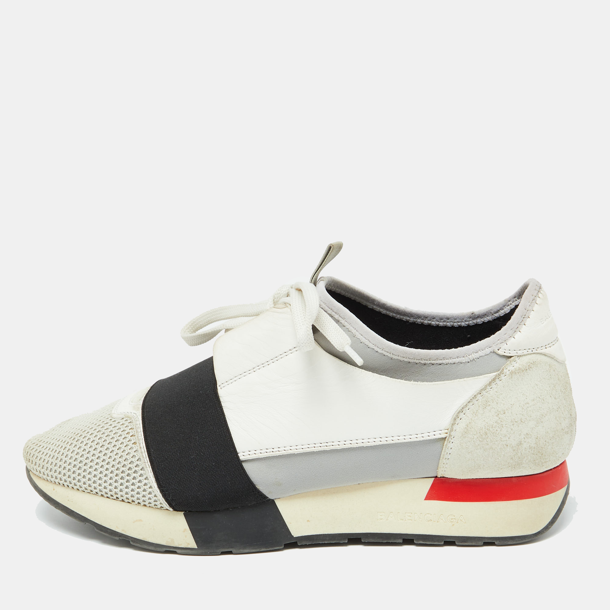 

Balenciaga Multicolor Leather,Mesh and Suede Race Runner Low Top Sneakers Size