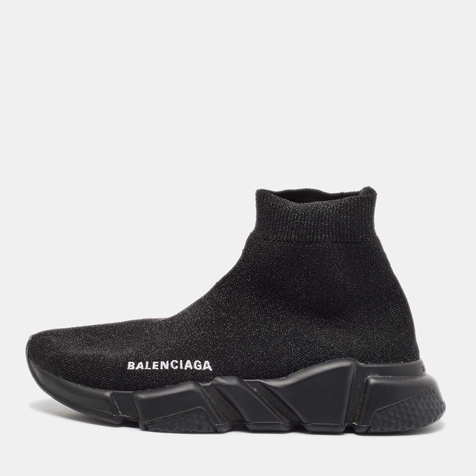 

Balenciaga Black Lurex Fabric Speed Trainer High Top Sneakers Size