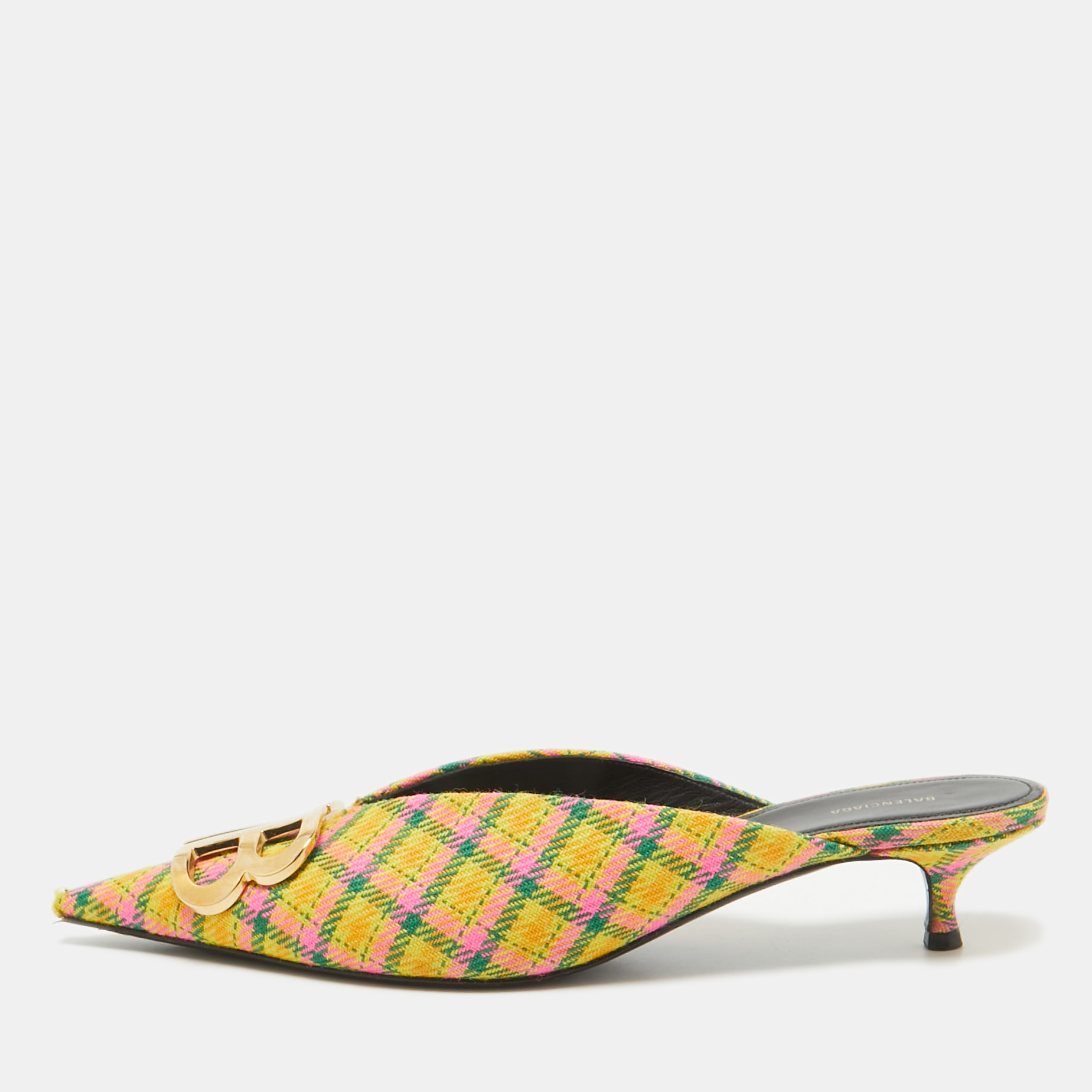 

Balenciaga Tricolor Plaid Canvas BB Knife Mules Size, Yellow