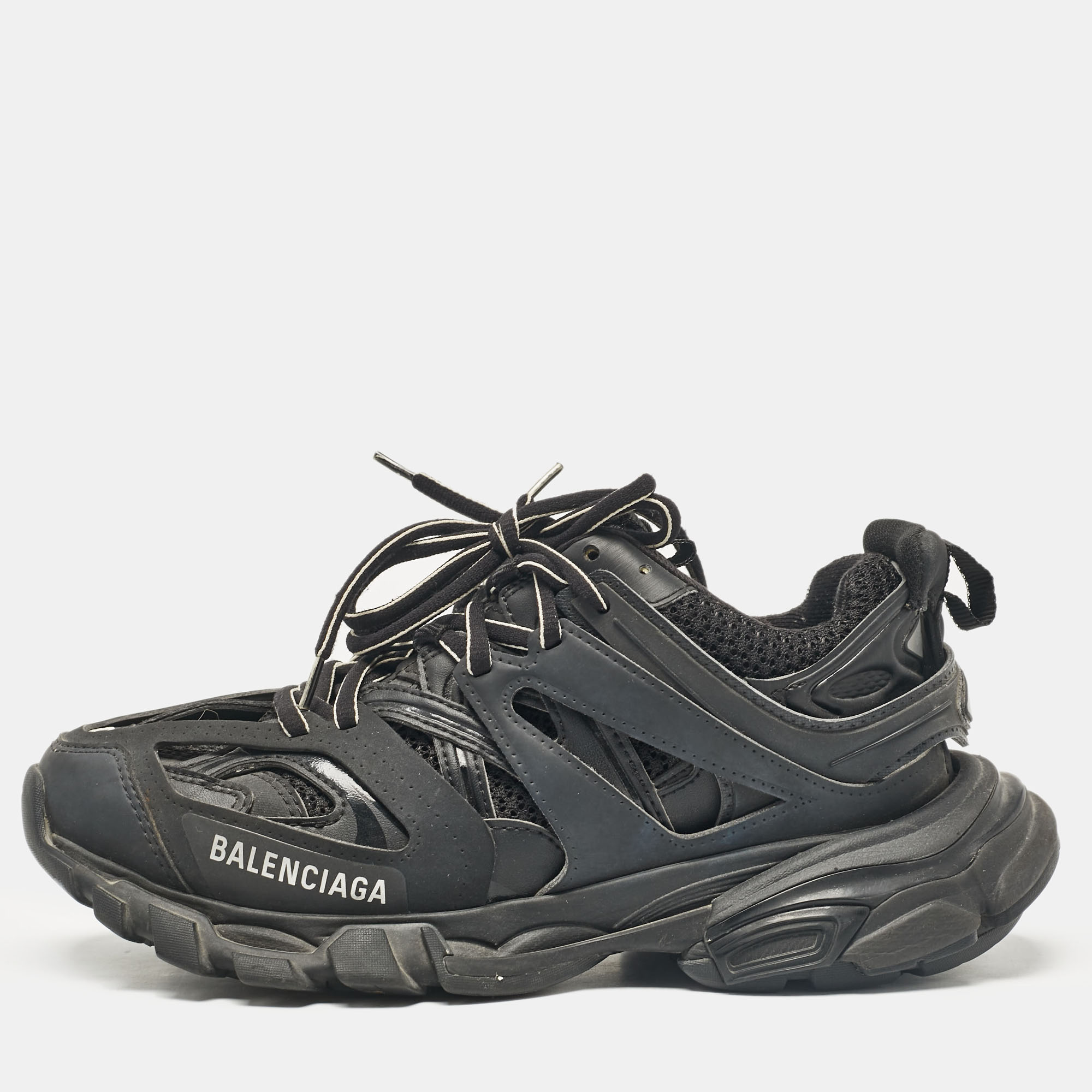 

Balenciaga Black Faux Leather and Mesh Track Sneakers Size