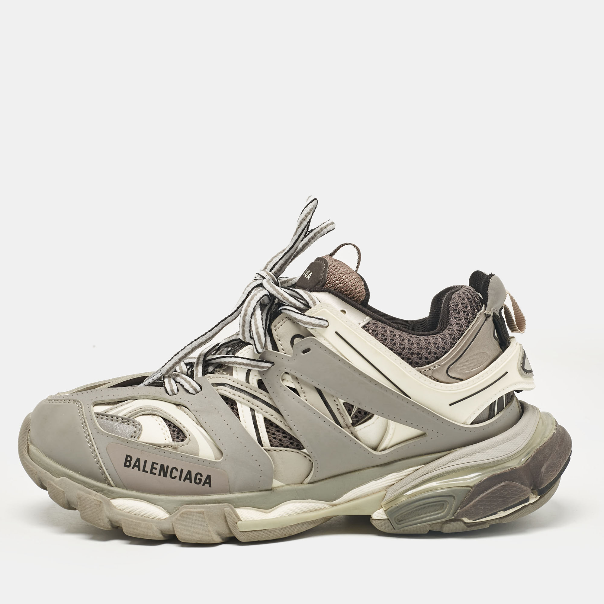 

Balenciaga Grey Faux Leather and Mesh Track Lace Up Sneakers Size