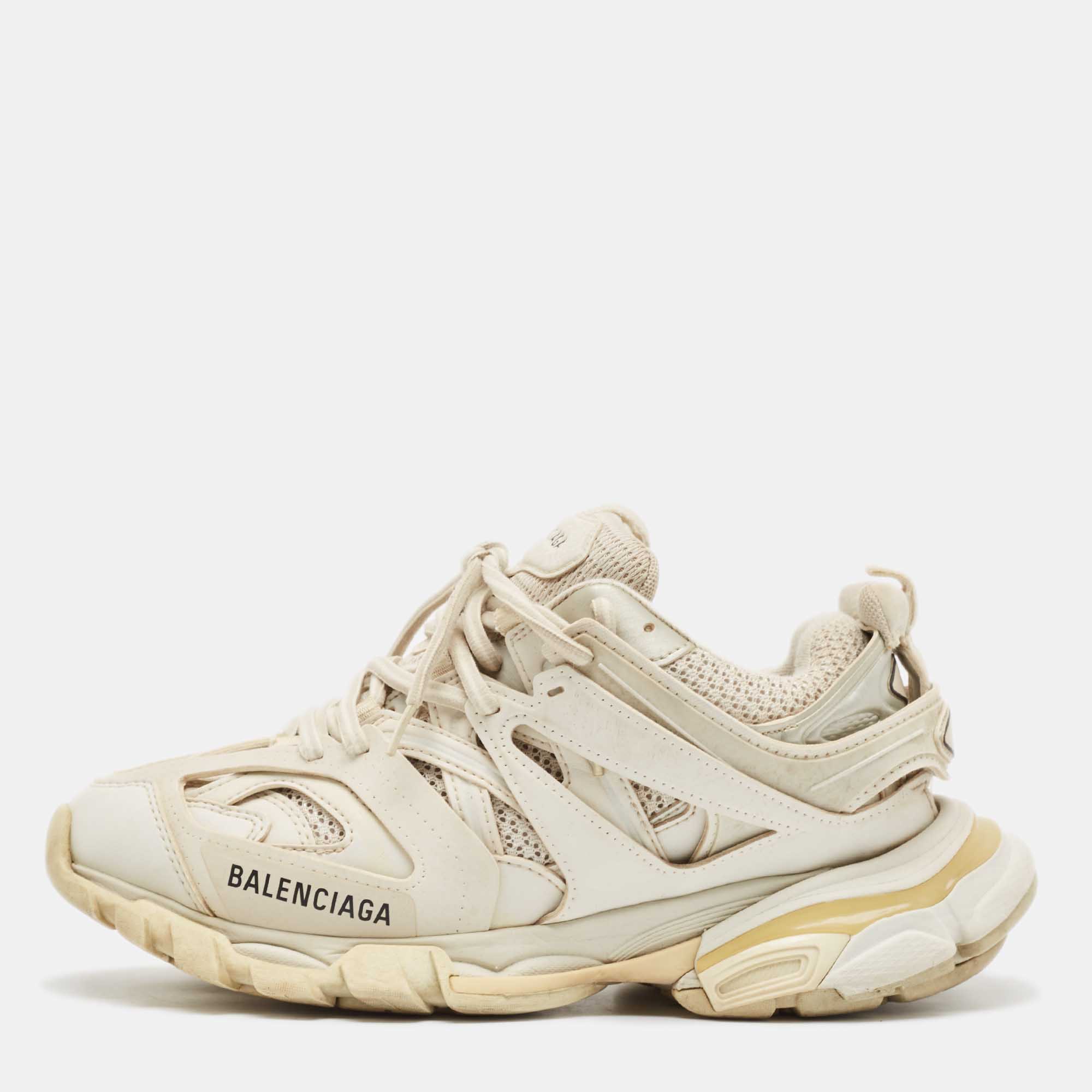 

Balenciaga White Faux Leather and Mesh Track Lace Up Sneakers Size