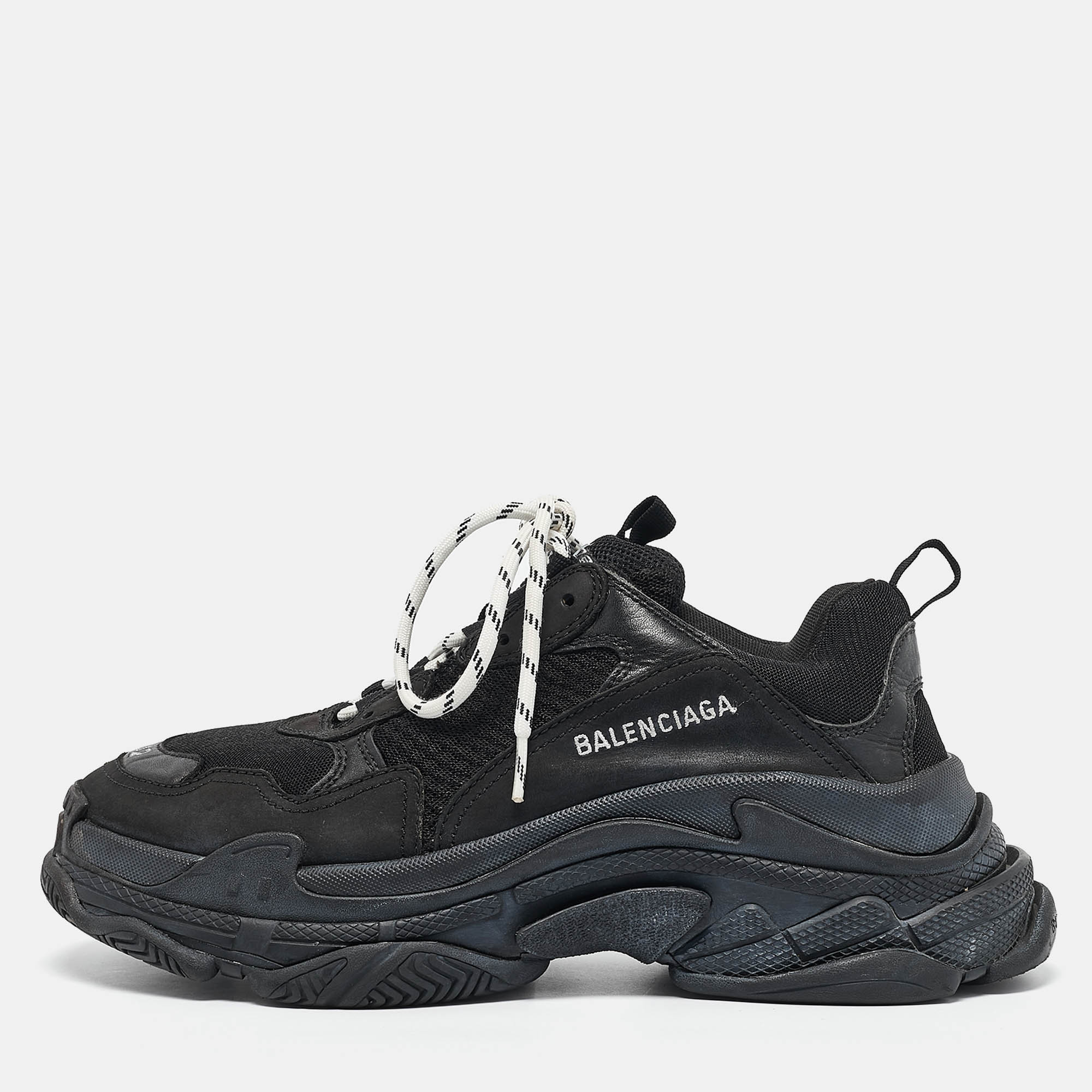 

Balenciaga Black Mesh and Nubuck Triple S Lace Up Sneakers Size