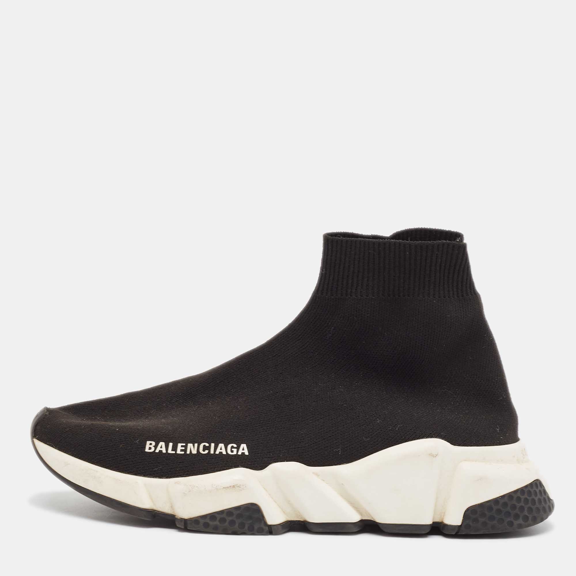 

Balenciaga Black Knit Fabric Speed Trainer High Top Sneakers Size