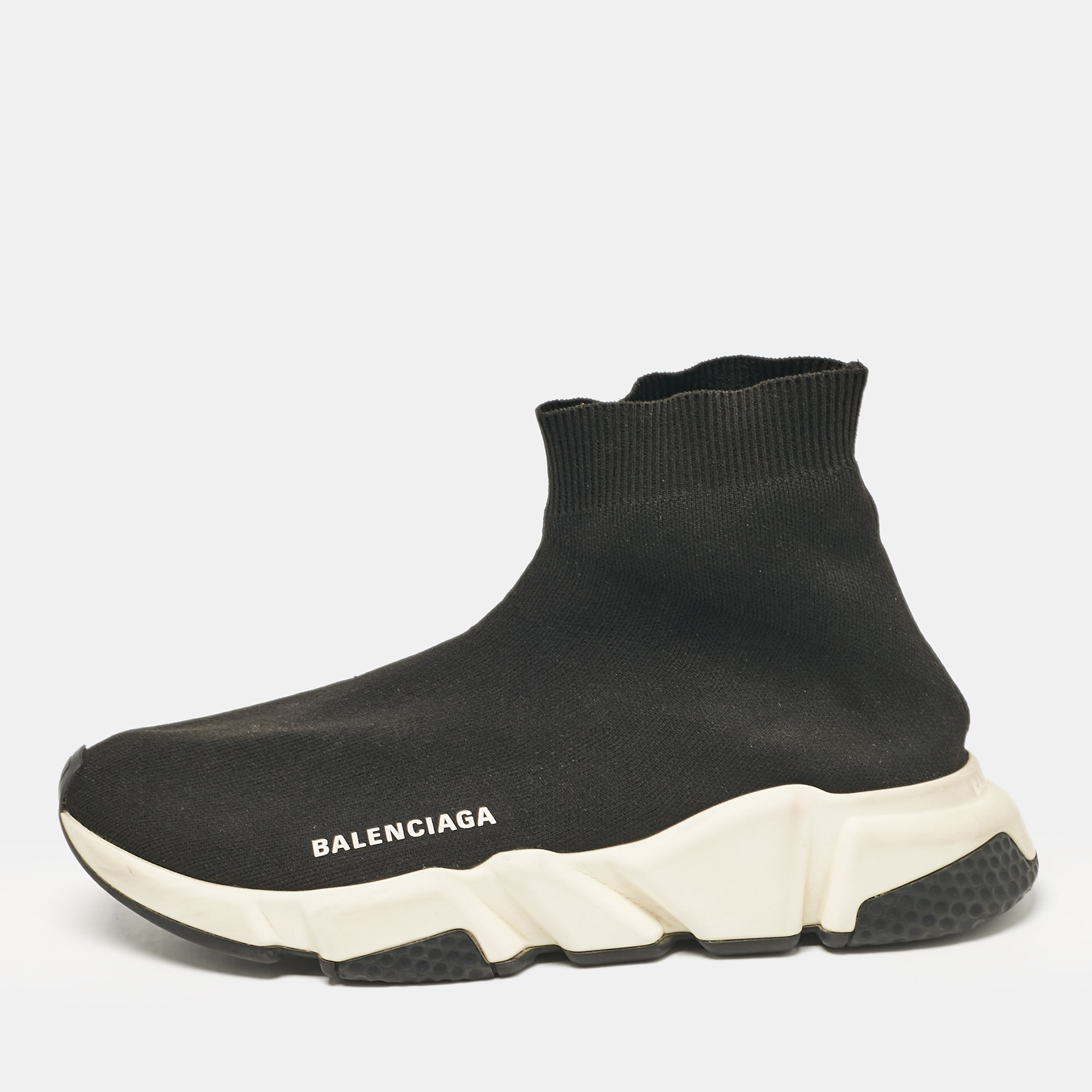 

Balenciaga Black Knit Fabric Speed Trainer Slip On Sneakers Size