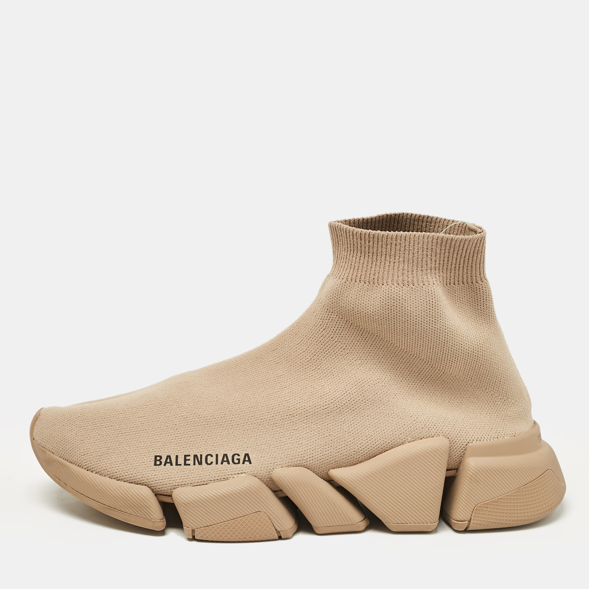 

Balenciaga Beige Knit Fabric Speed Trainer Slip On Sneakers Size