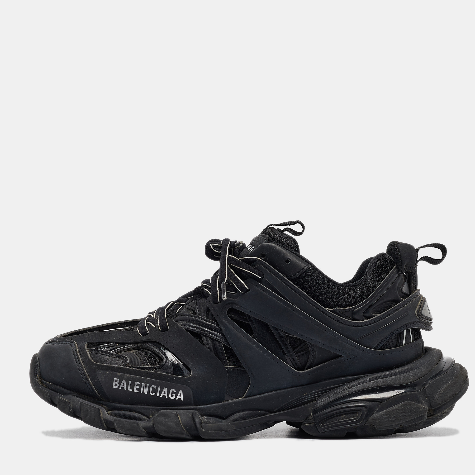 

Balenciaga Black Faux Leather and Mesh Track Sneakers Size