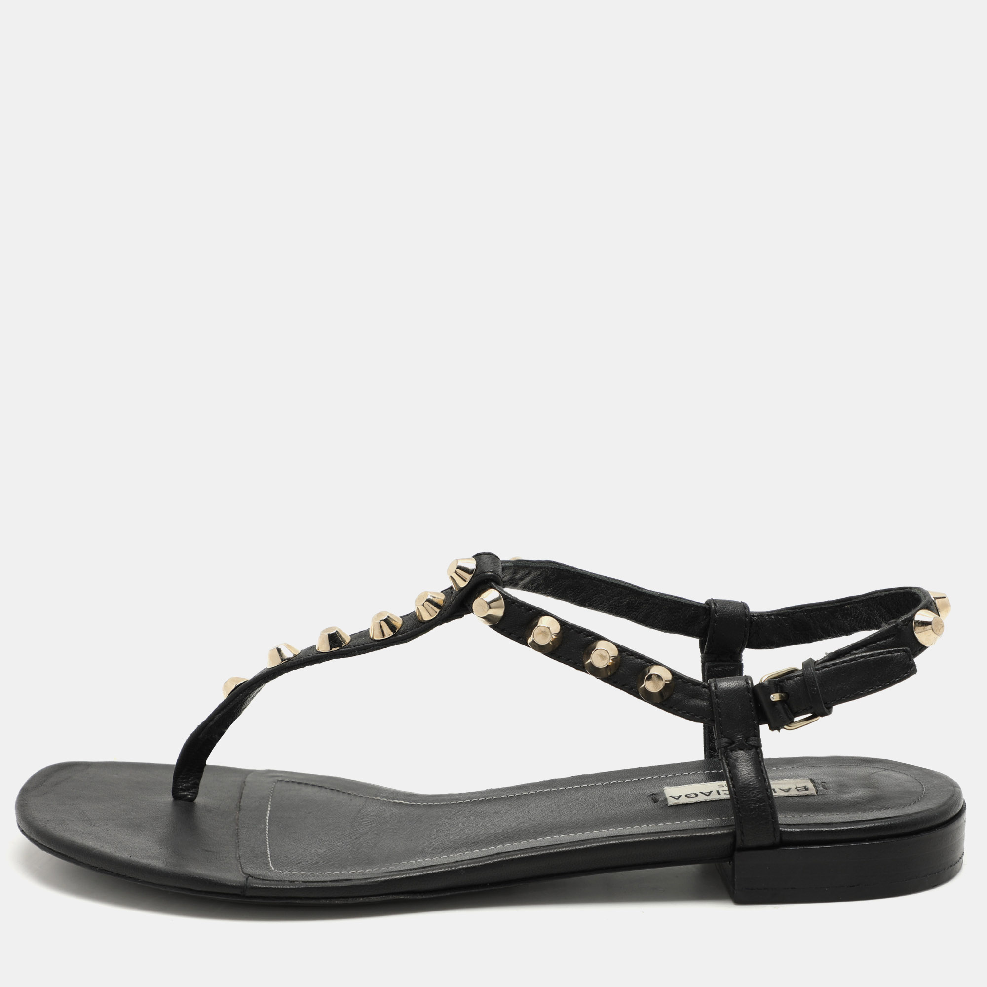 

Balenciaga Black Leather Arena Flat Sandals Size