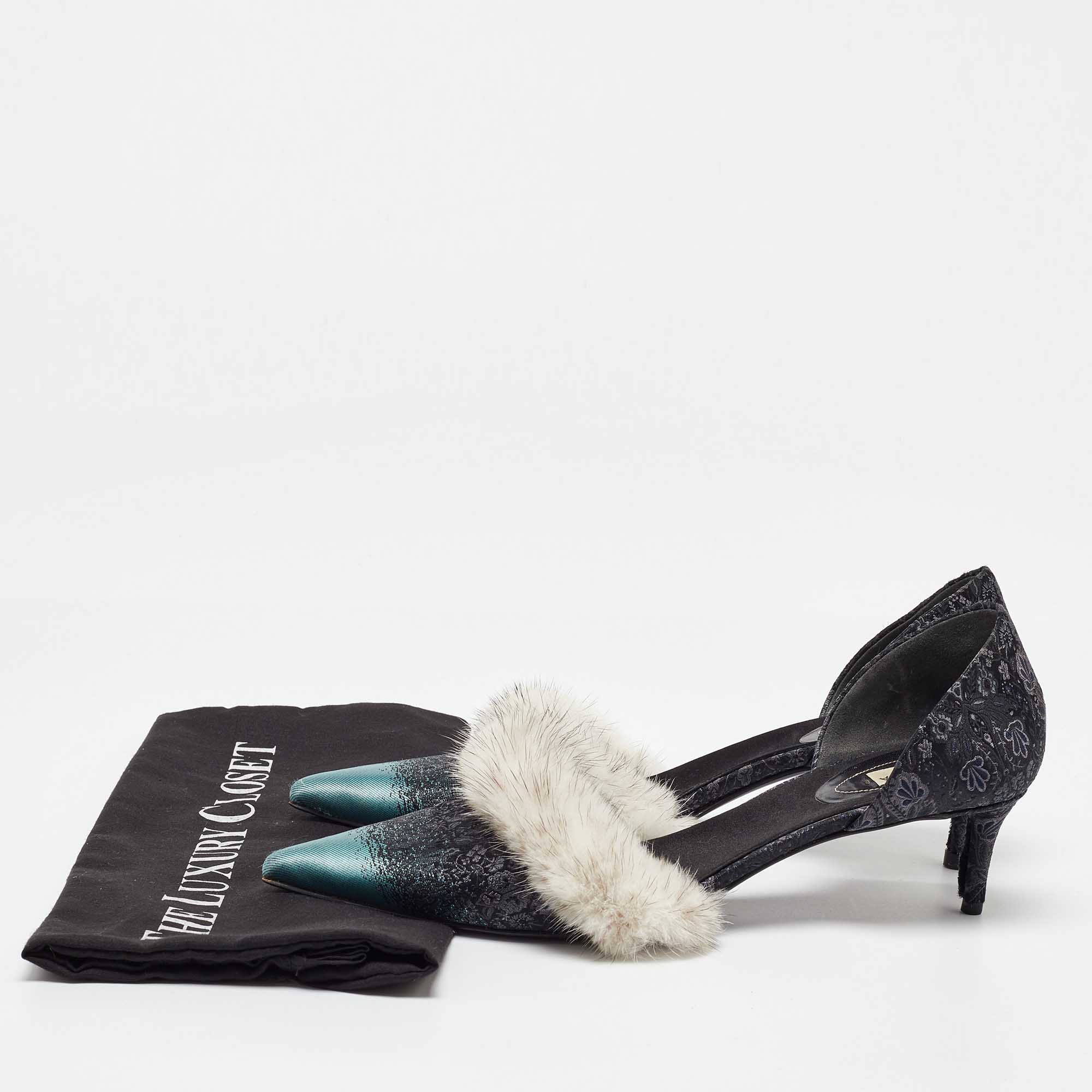 Balenciaga Multicolor Brocade Fabric and Mink Fur Pumps Size 40.5 