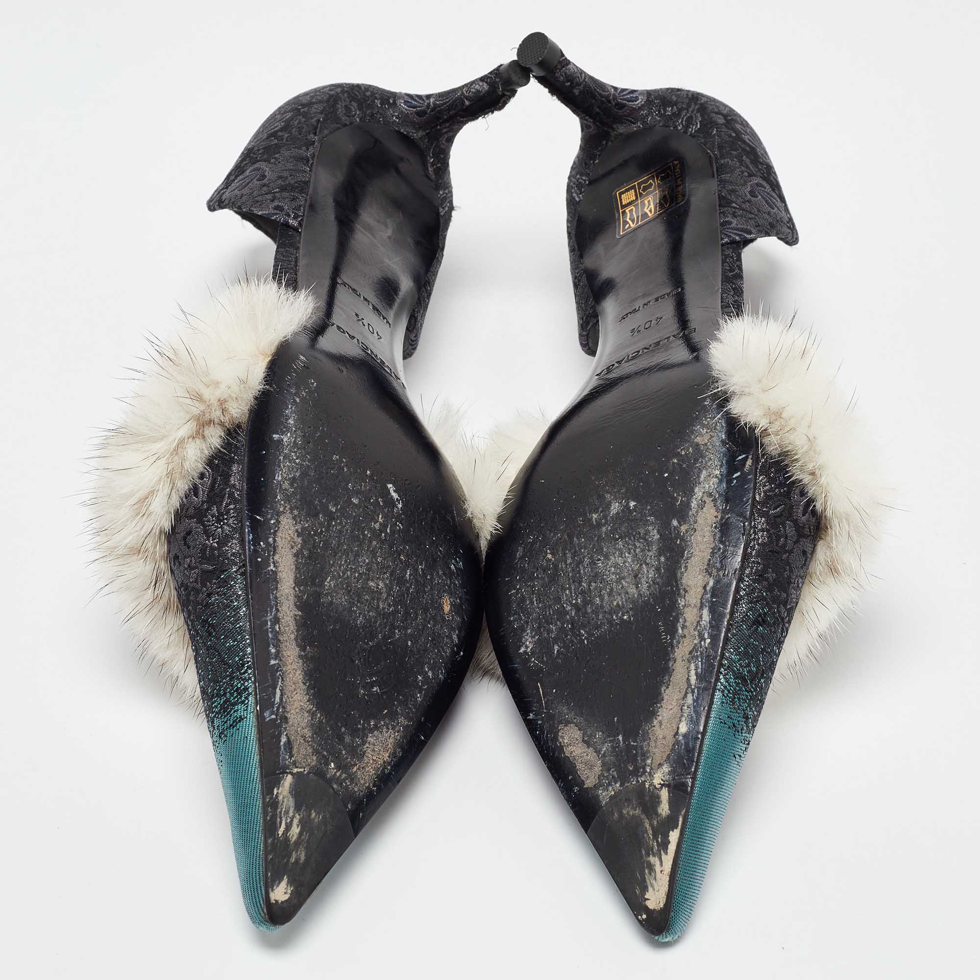 Balenciaga Multicolor Brocade Fabric and Mink Fur Pumps Size 40.5 