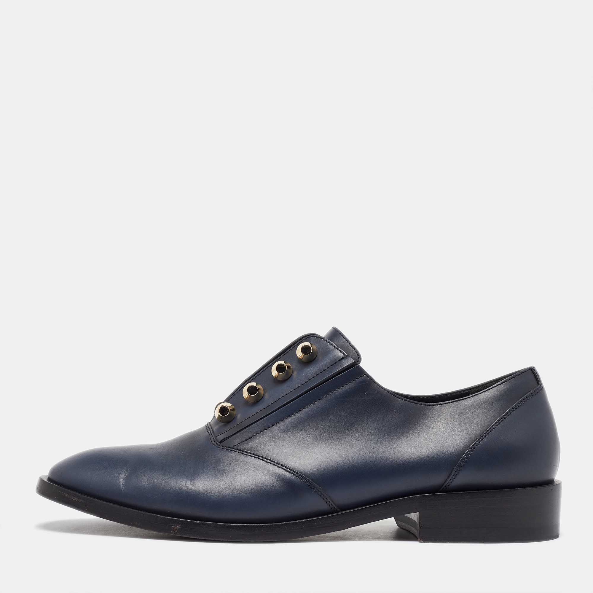 

Balenciaga Navy Blue Leather Pierced Oxfords Size