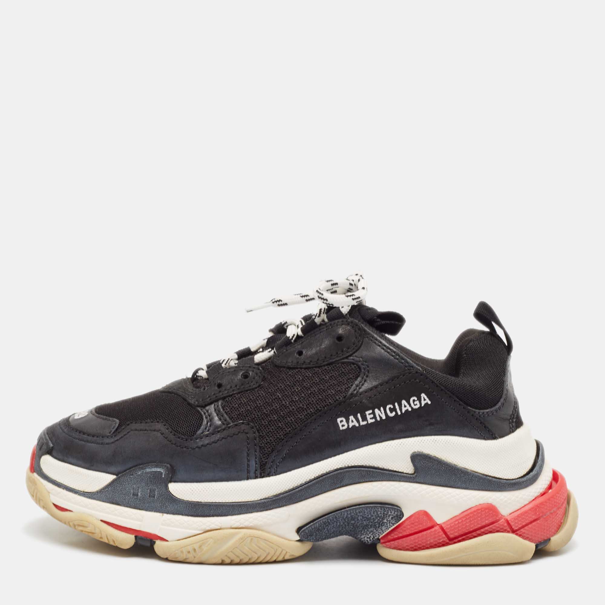 

Balenciaga Black Leather and Mesh Triple S Sneakers Size