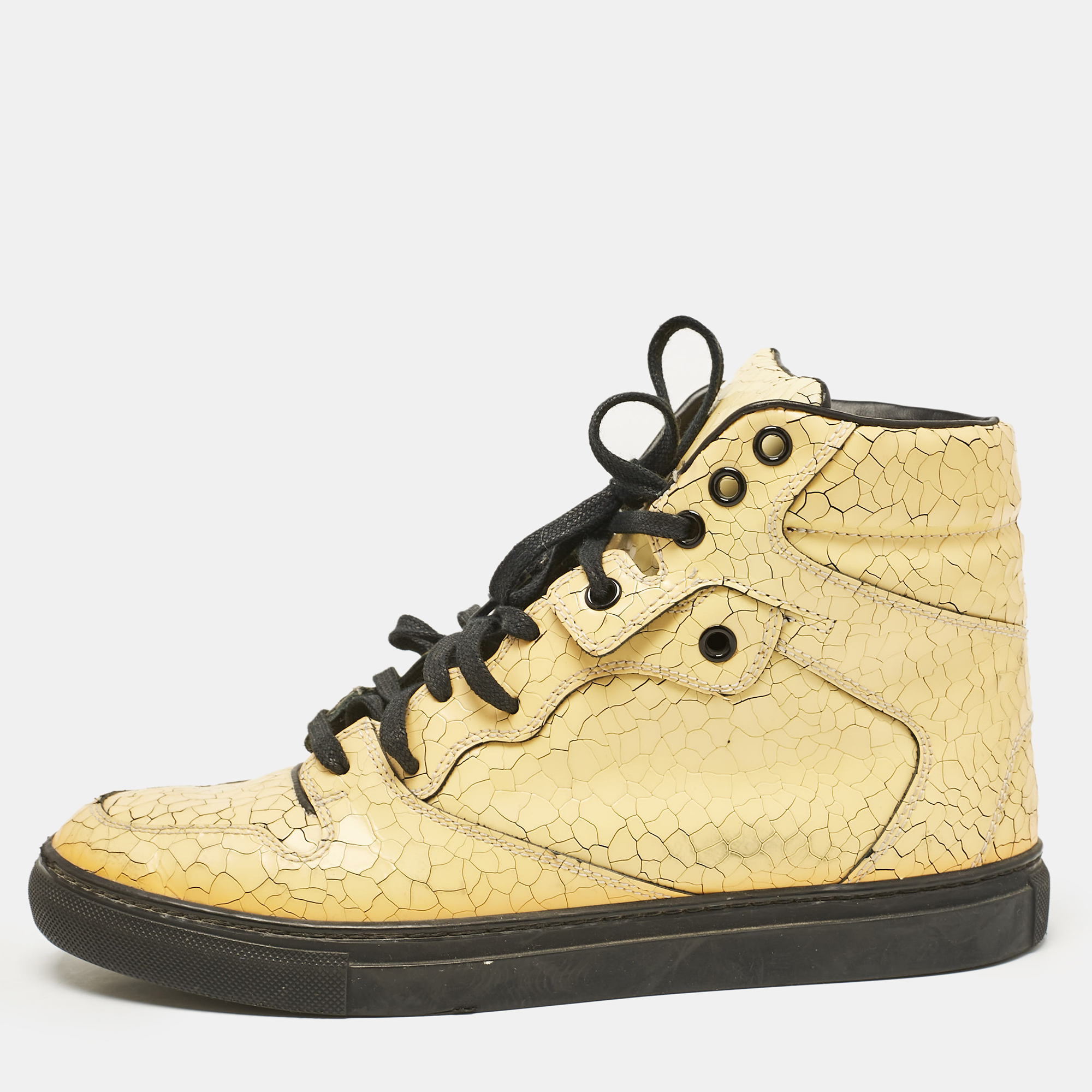 

Balenciaga Yellow Texture Leather High Top Sneakers Size