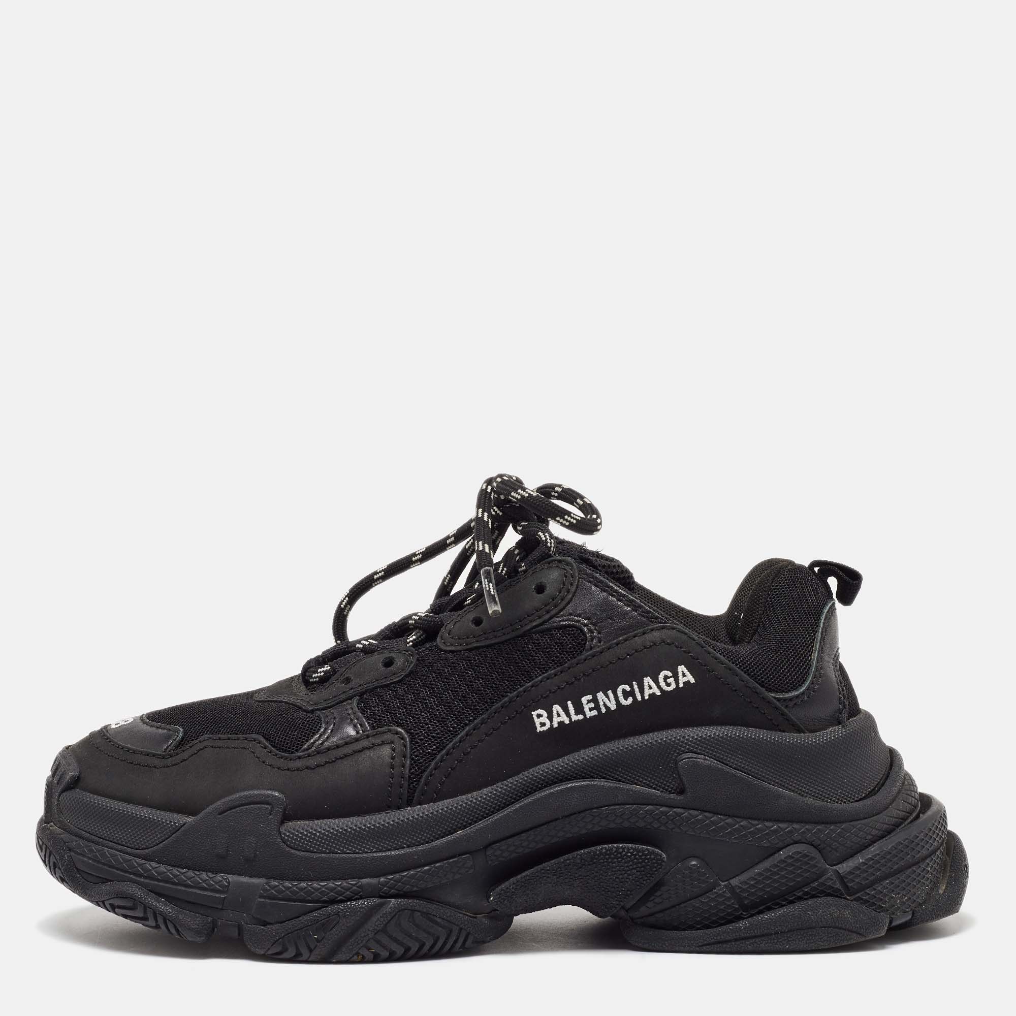 

Balenciaga Black Leather and Mesh Triple S Sneakers Size