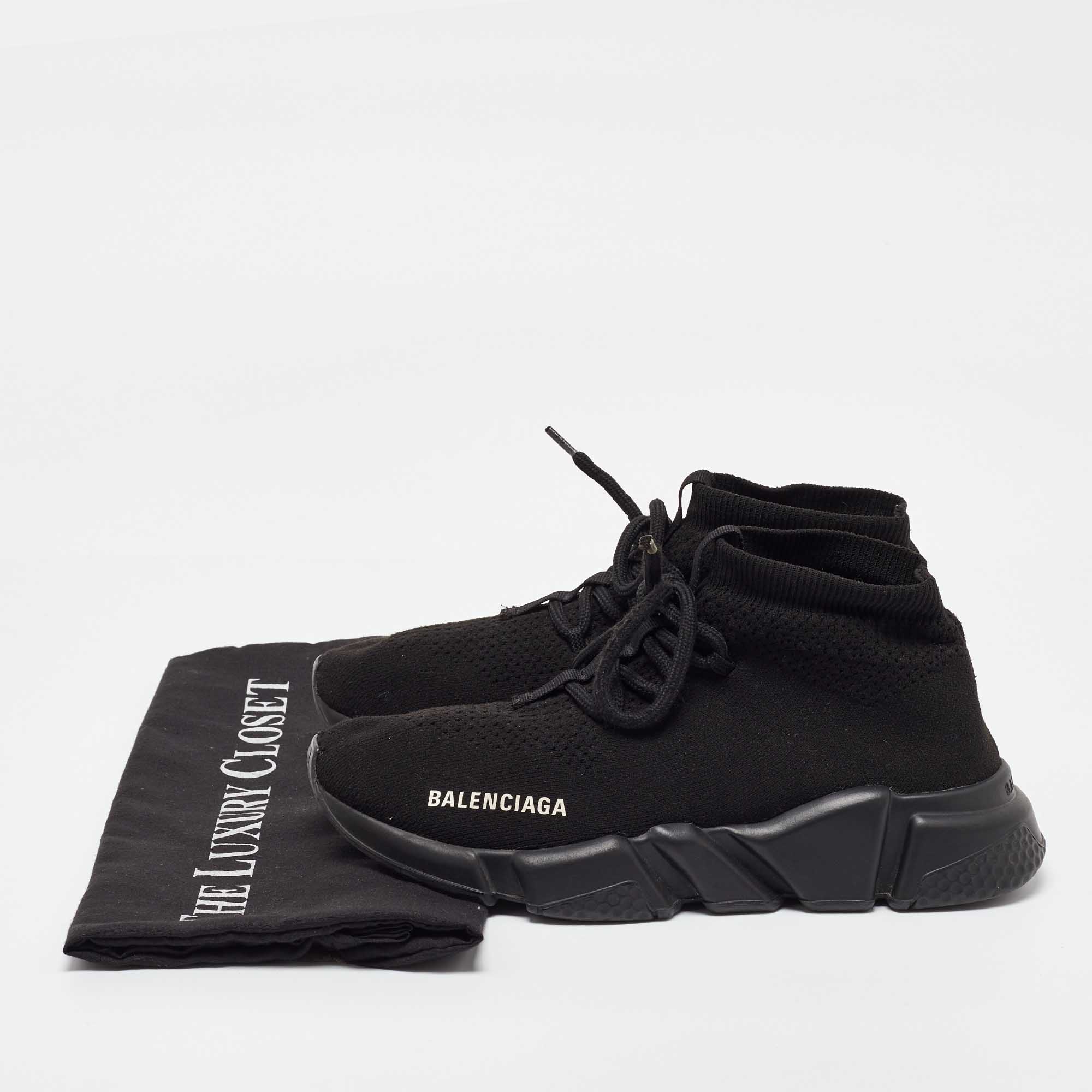 Balenciaga Black Knit Fabric Speed 2.0 Lace up Sneakers Size 37 