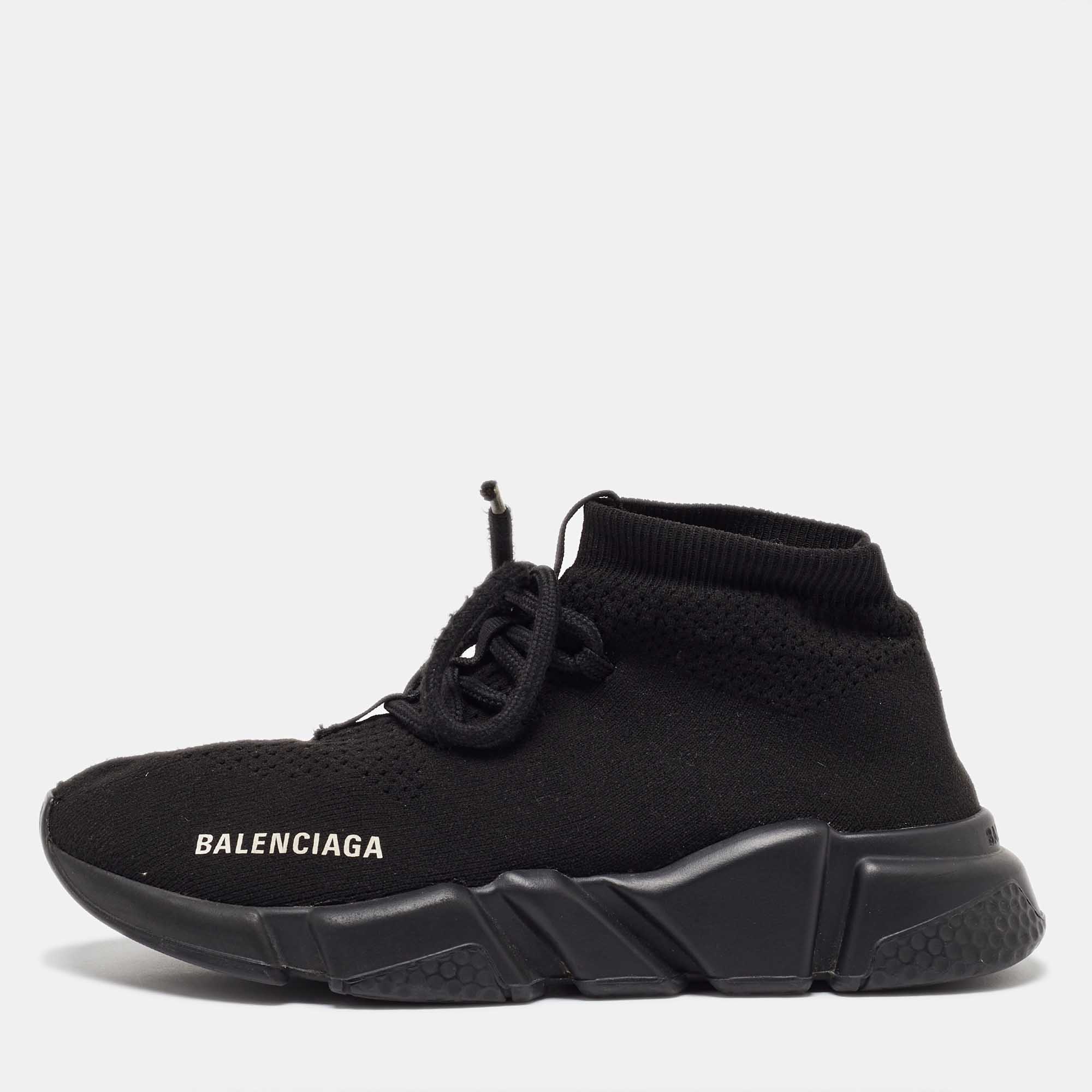 

Balenciaga Black Knit Fabric Speed 2.0 Lace up Sneakers Size