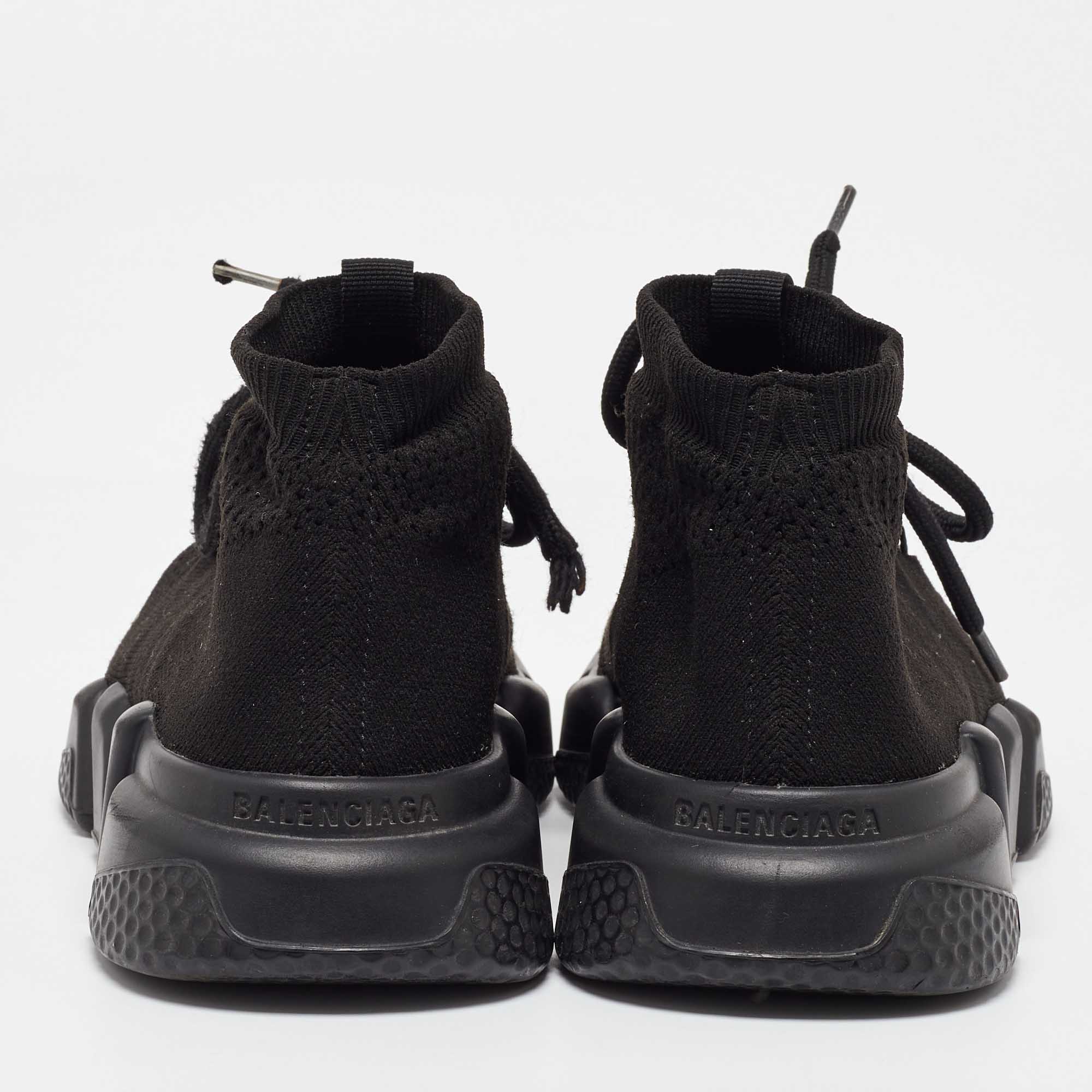 Balenciaga Black Knit Fabric Speed 2.0 Lace up Sneakers Size 37 